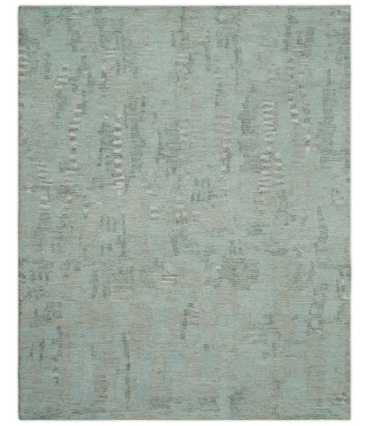 8x10 Modern Abstract Teal, Olive and Ivory Hand Tufted wool area rug