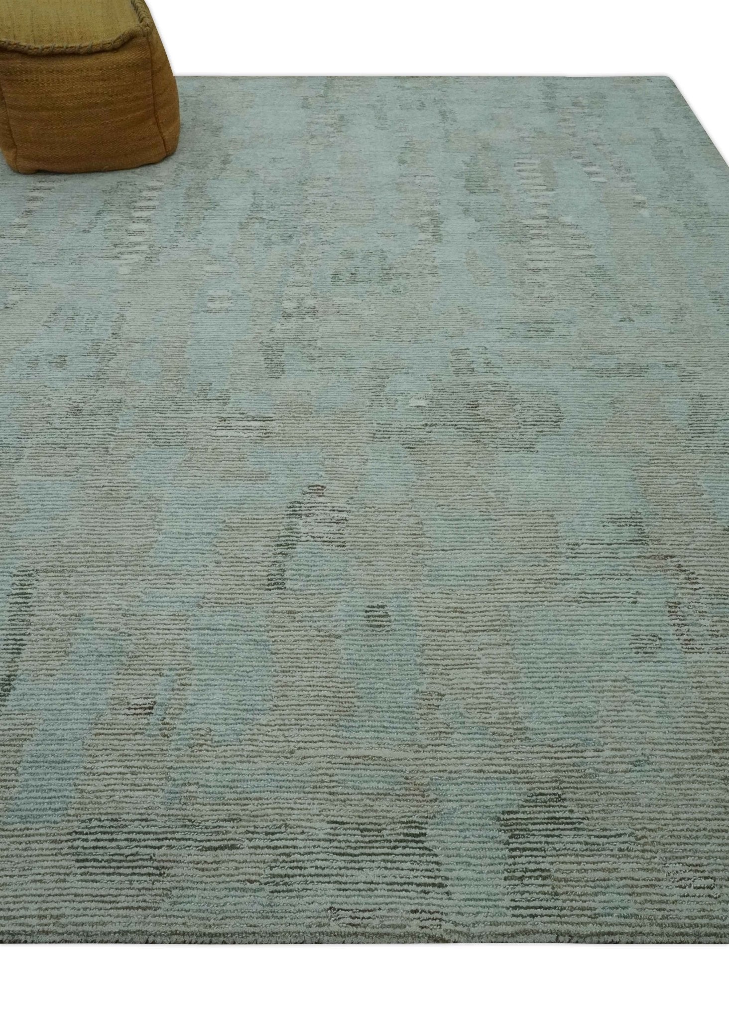 8x10 Modern Abstract Teal, Olive and Ivory Hand Tufted wool area rug - Arte House