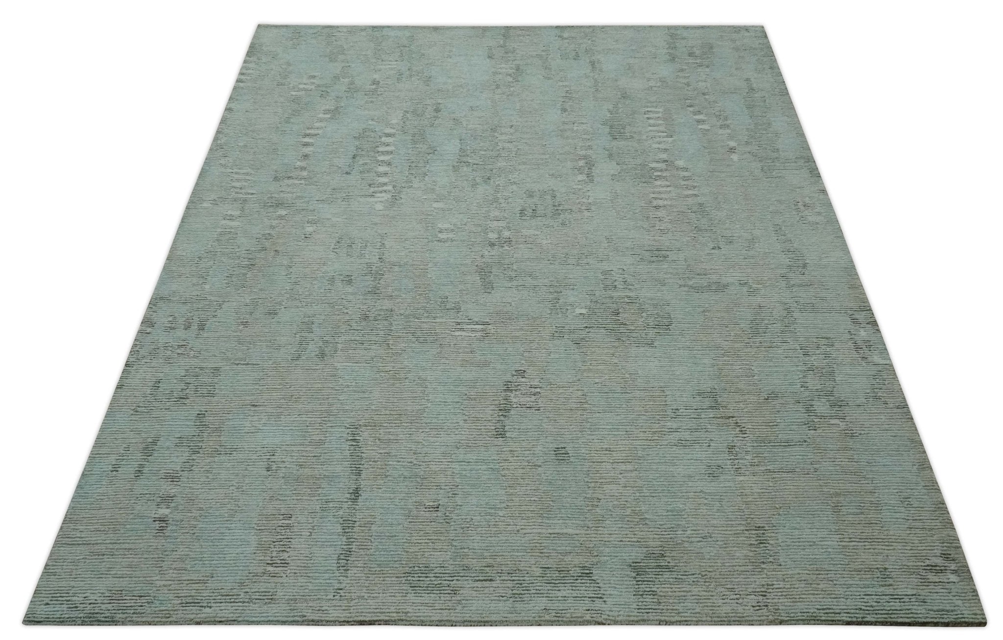 8x10 Modern Abstract Teal, Olive and Ivory Hand Tufted wool area rug - Arte House