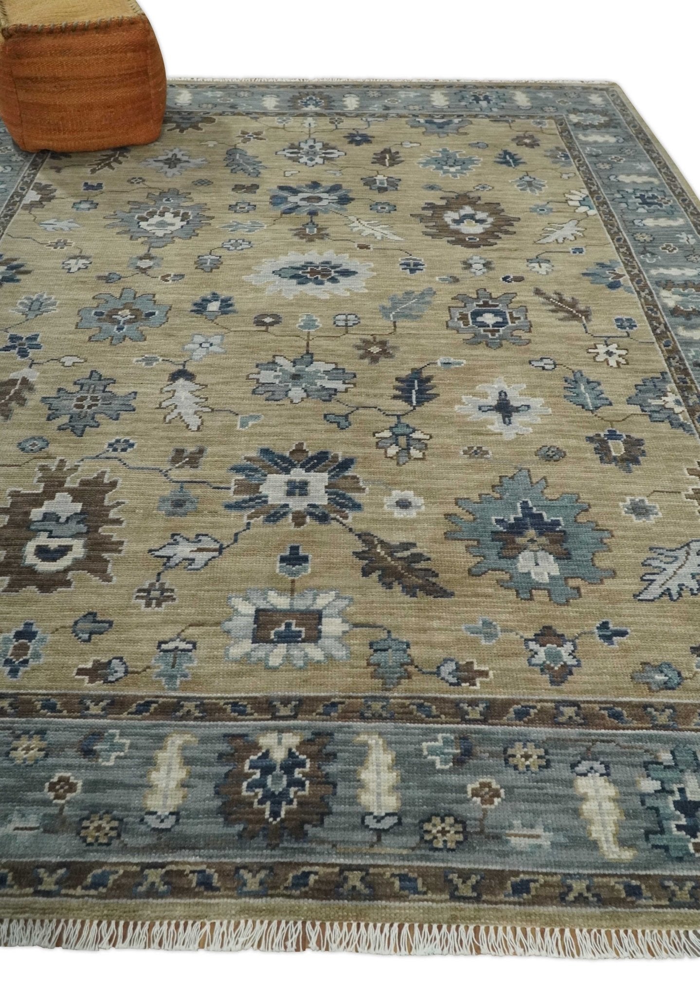 8x10 Traditional Beige and Gray Antique Style Floral Hand knotted Wool Area Rug - Arte House