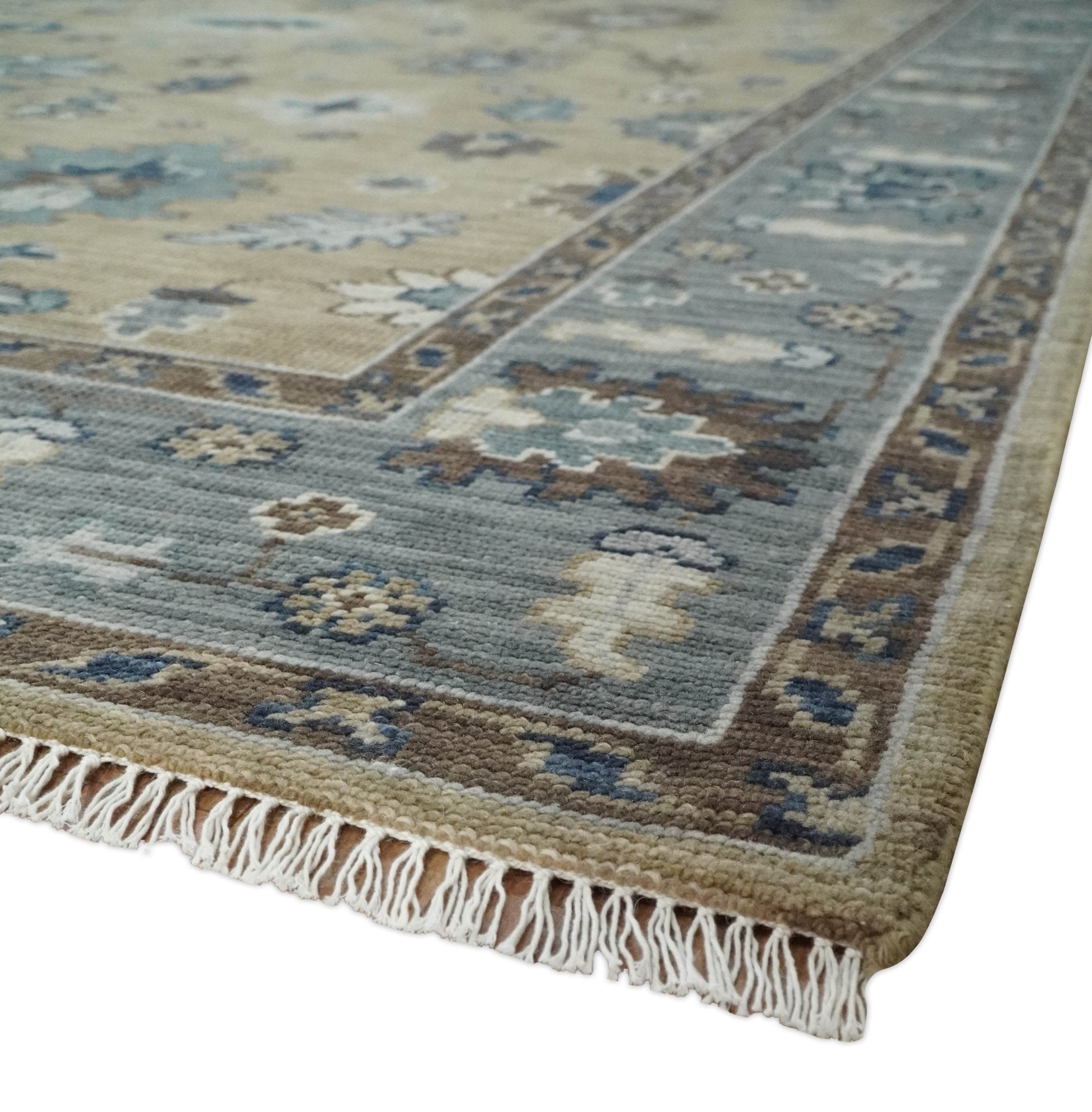 8x10 Traditional Beige and Gray Antique Style Floral Hand knotted Wool Area Rug - Arte House