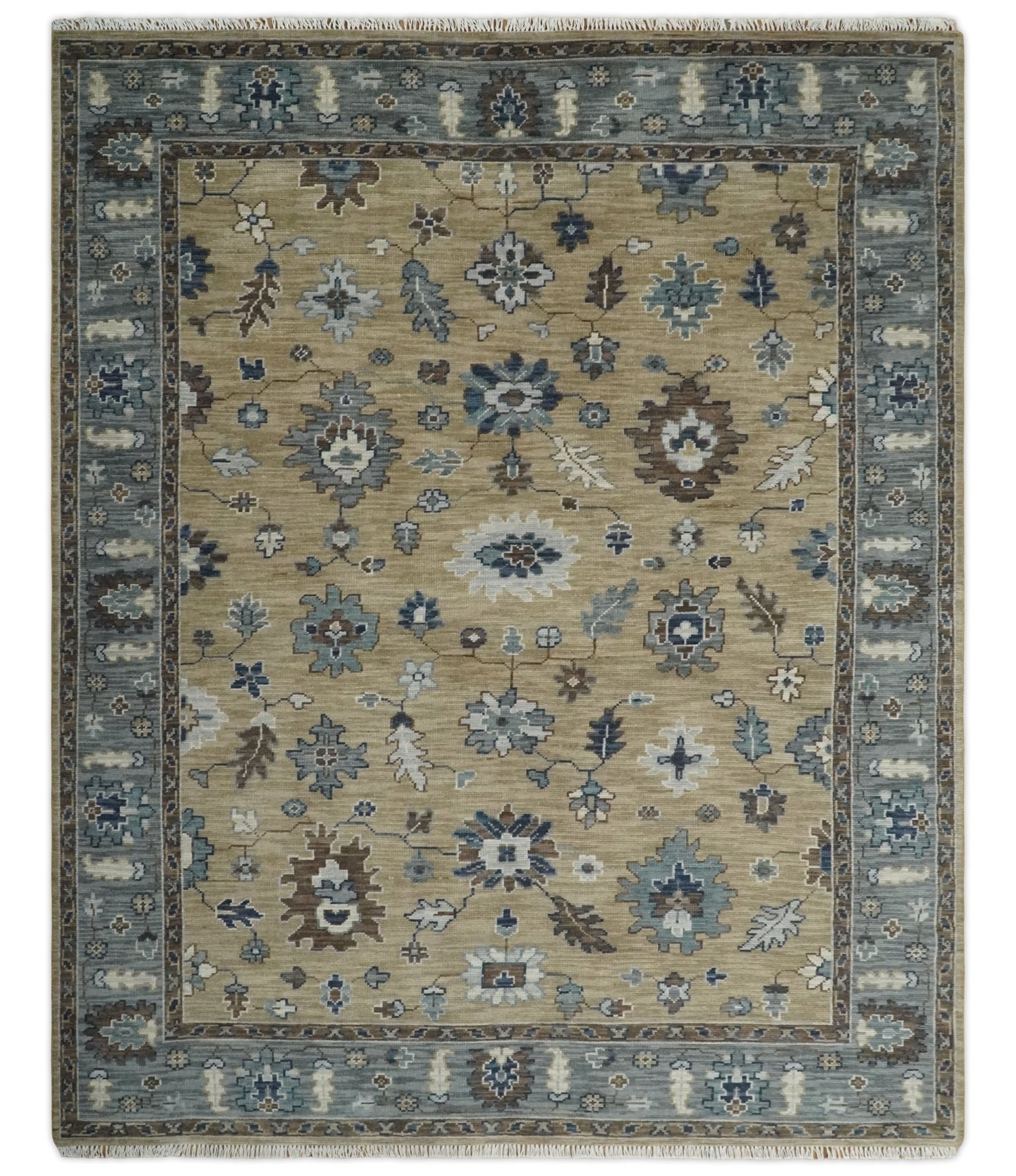 8x10 Traditional Beige and Gray Antique Style Floral Hand knotted Wool Area Rug - Arte House