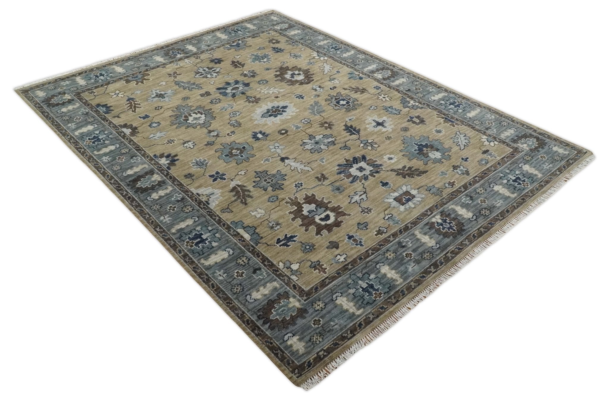 8x10 Traditional Beige and Gray Antique Style Floral Hand knotted Wool Area Rug - Arte House