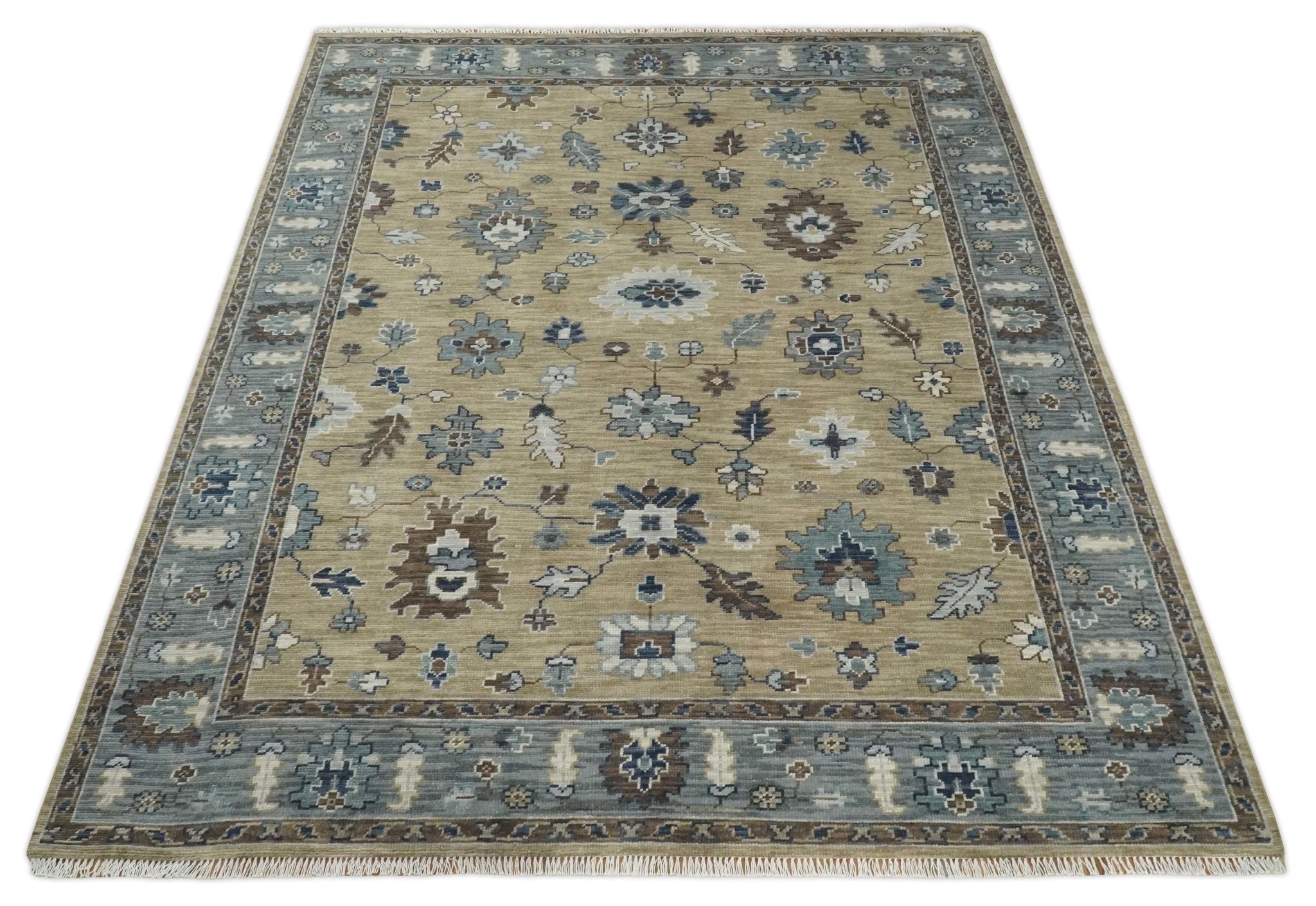 8x10 Traditional Beige and Gray Antique Style Floral Hand knotted Wool Area Rug - Arte House