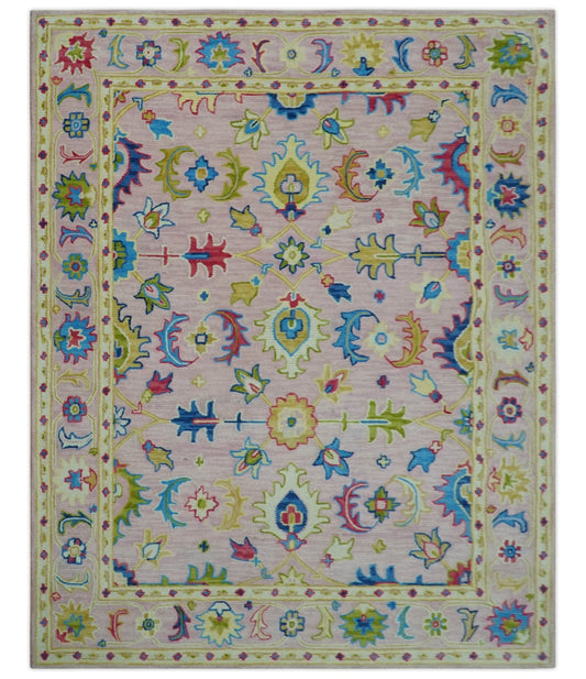 8x10 Vibrant Colorful Pink, Olive and Blue Oriental Oushak Hand Tufted area rug