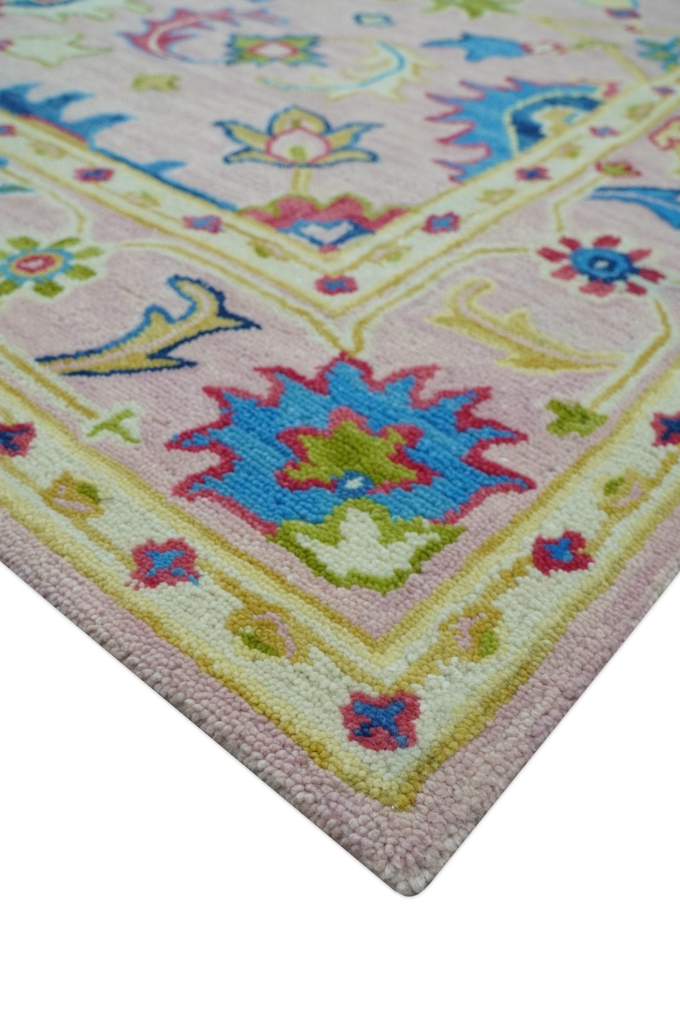 8x10 Vibrant Colorful Pink, Olive and Blue Oriental Oushak Hand Tufted area rug