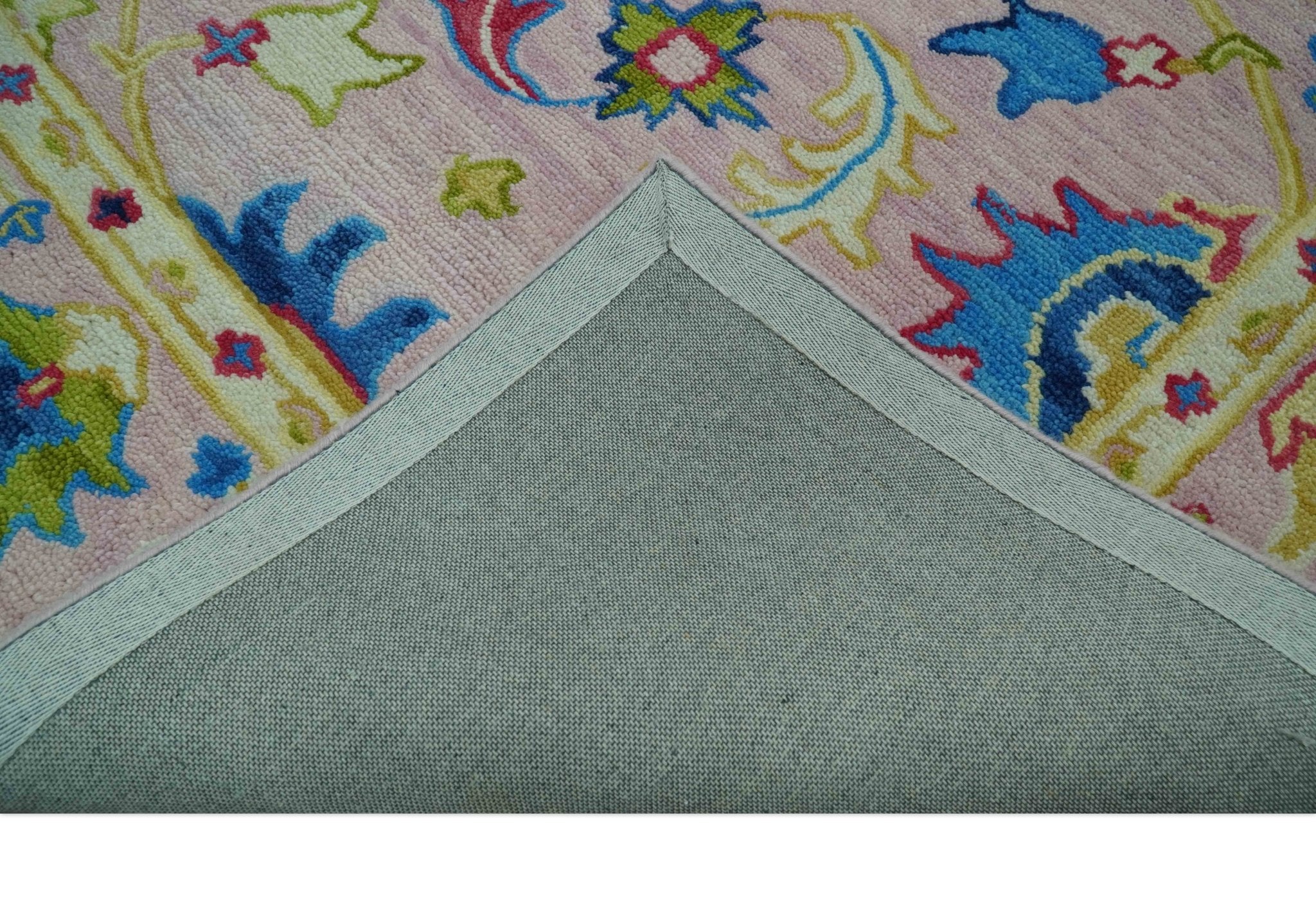 8x10 Vibrant Colorful Pink, Olive and Blue Oriental Oushak Hand Tufted area rug - Arte House