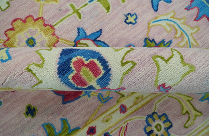 8x10 Vibrant Colorful Pink, Olive and Blue Oriental Oushak Hand Tufted area rug