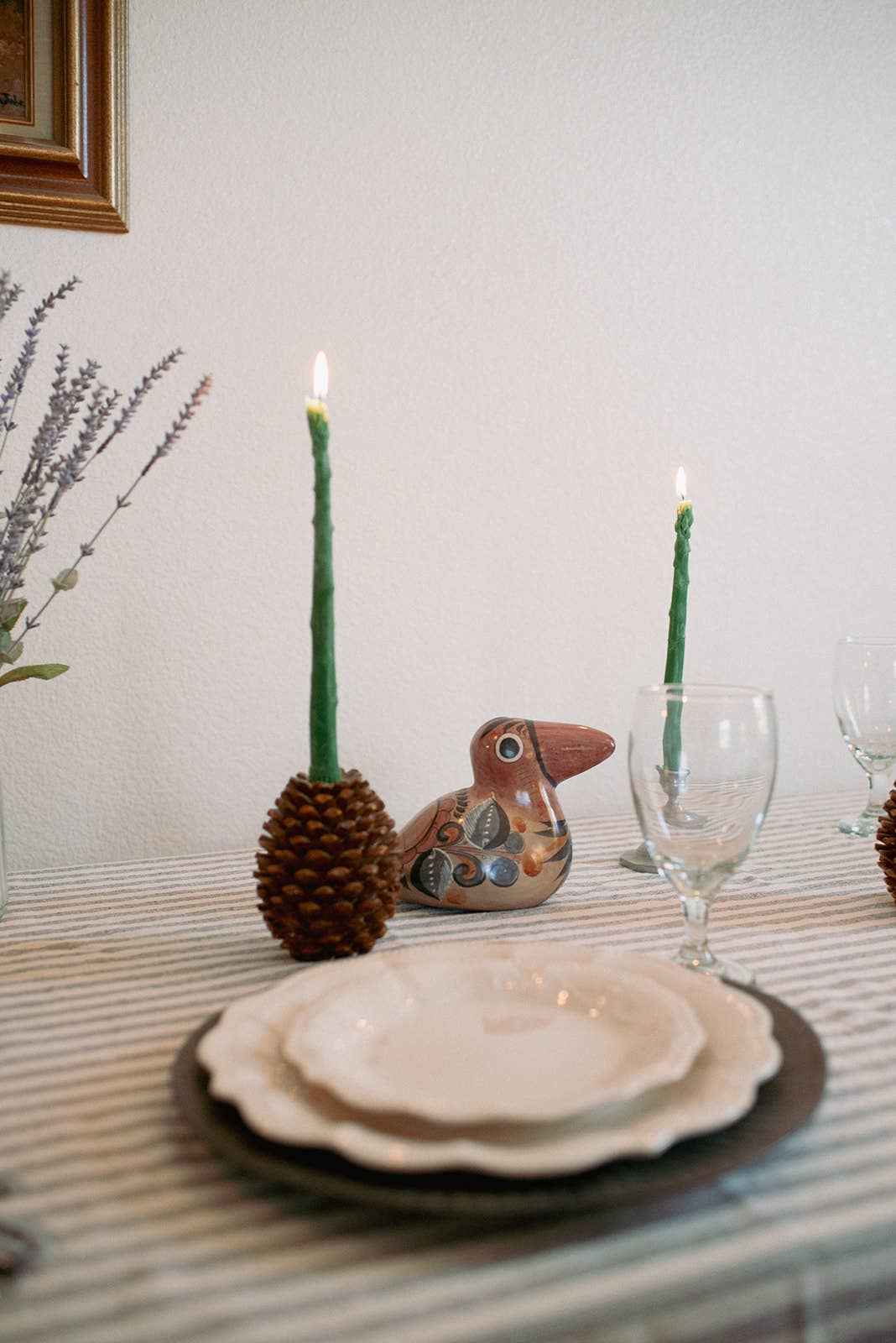 Asparagus Beeswax Candle Taper Pair
