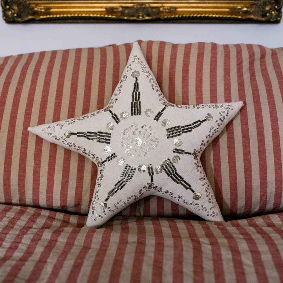 Kansas Star Pillow, Natural, Handmade, Cotton-filled Cushion