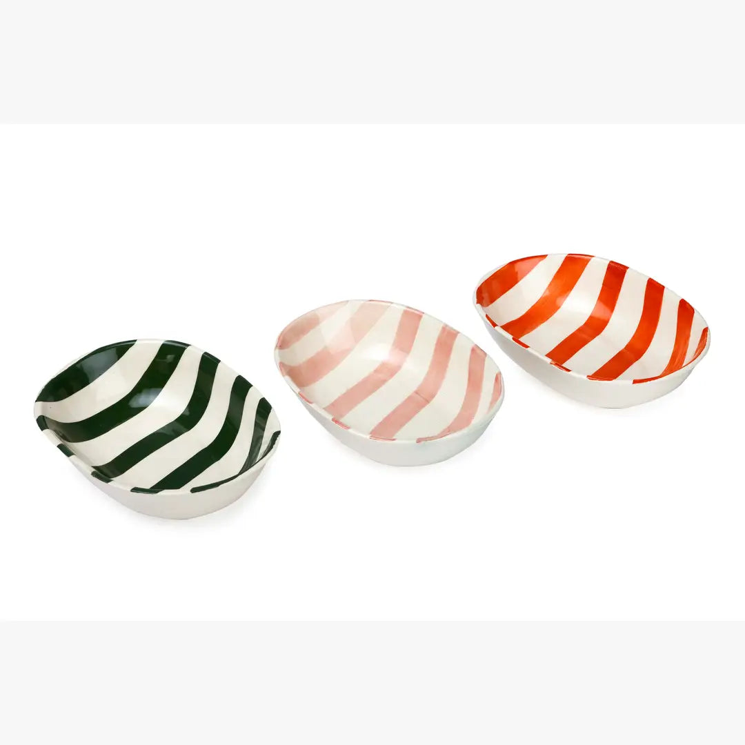 Ceramic stripe Bowl, Orange  7x5x2 Inches (Set of 4) - Arte House