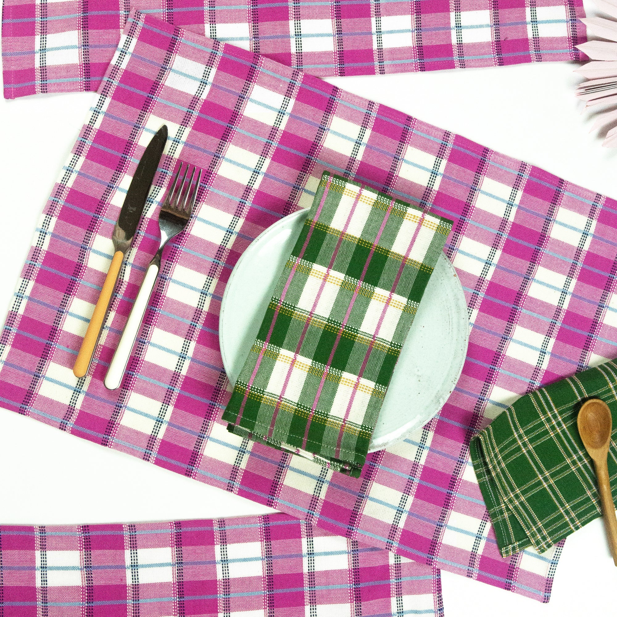 San Andres Gingham Pink & Ivory Placemat - Arte House