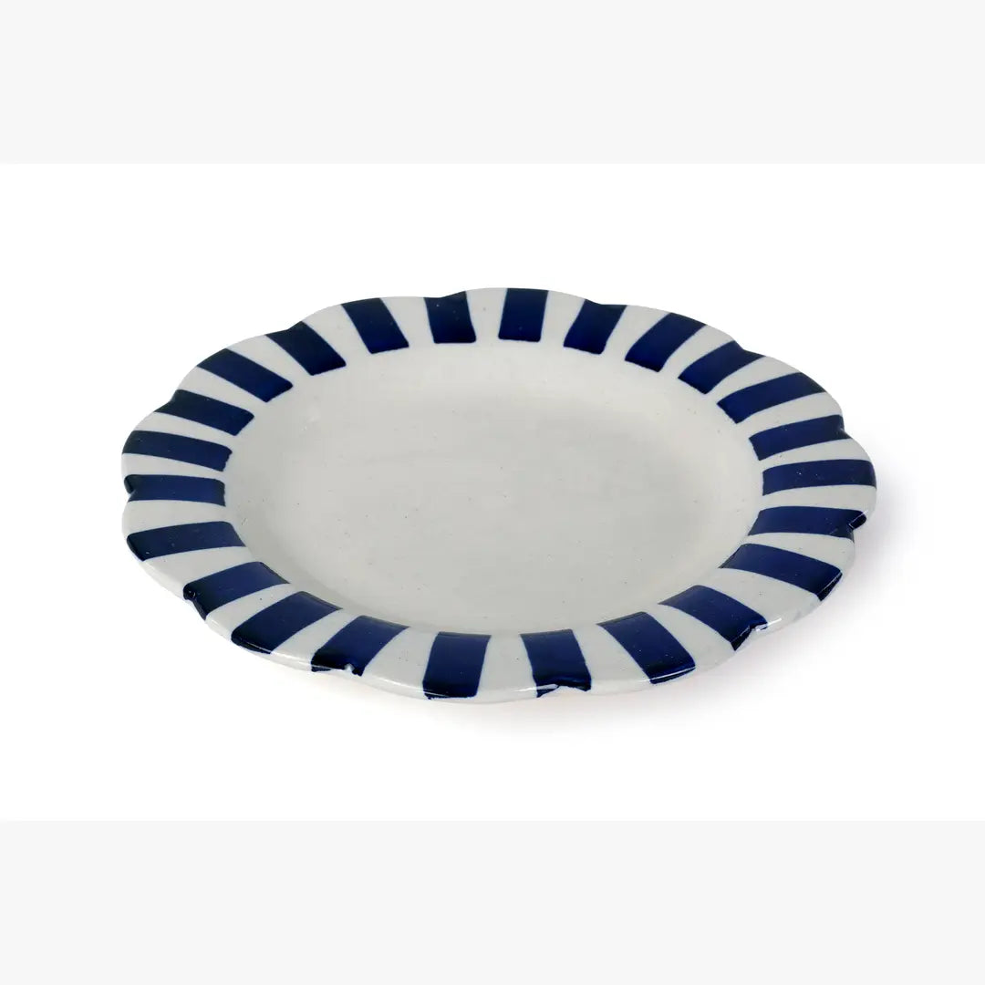 Ceramic Stripe Dinner Plate, Blue- 10 x 10 x 1.25 Inches