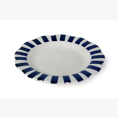 Ceramic Stripe Dinner Plate, Blue- 10 x 10 x 1.25 Inches