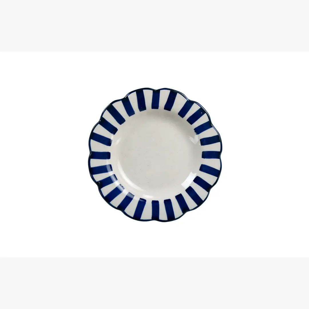 Ceramic stripe Salad Plate,  Blue- 8.25 x 8.25 x 1.25 Inches - Arte House