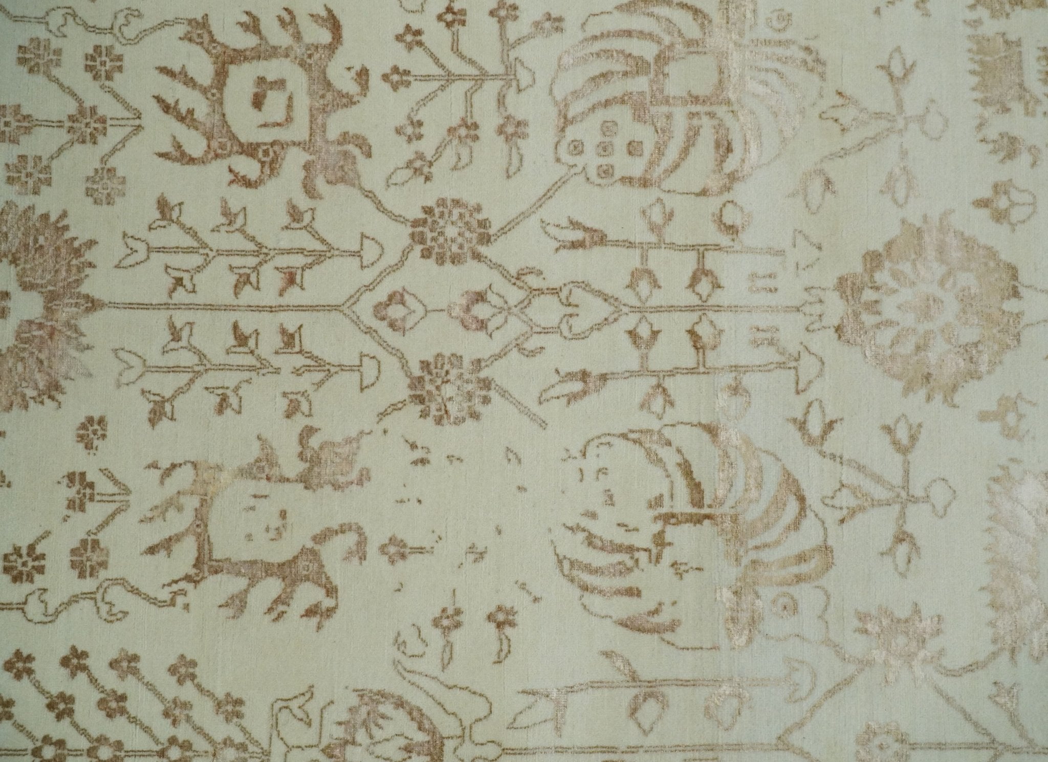 9x12 Fine Hand Knotted Beige and Brown Traditional Vintage Persian Style Antique Wool and Silk Rug | AGR46 - Arte House