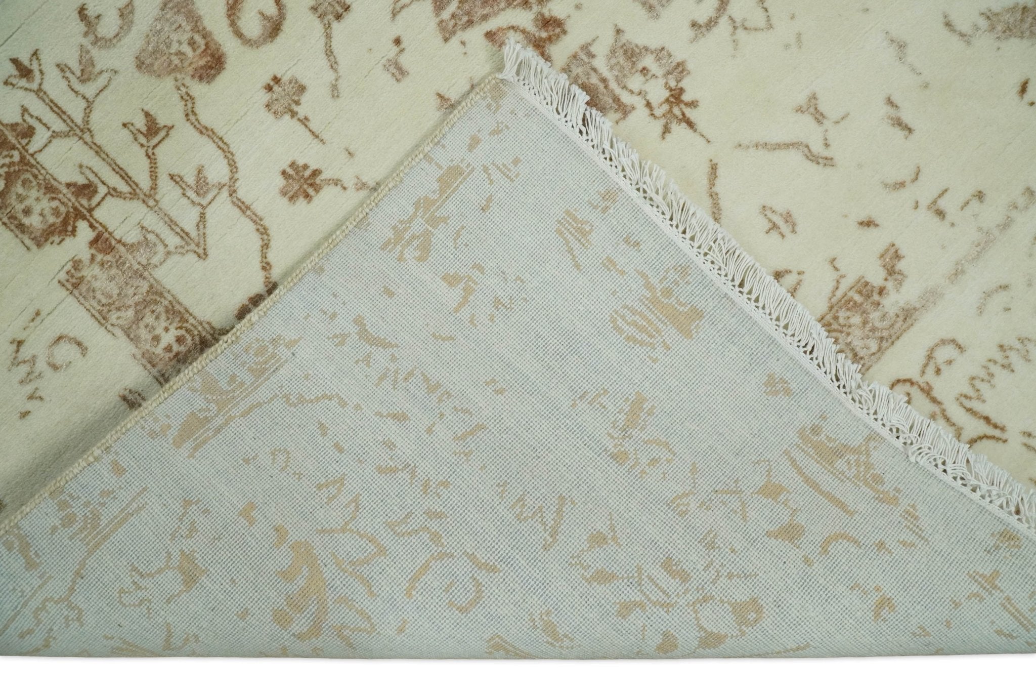 9x12 Fine Hand Knotted Beige and Brown Traditional Vintage Persian Style Antique Wool and Silk Rug | AGR46 - Arte House