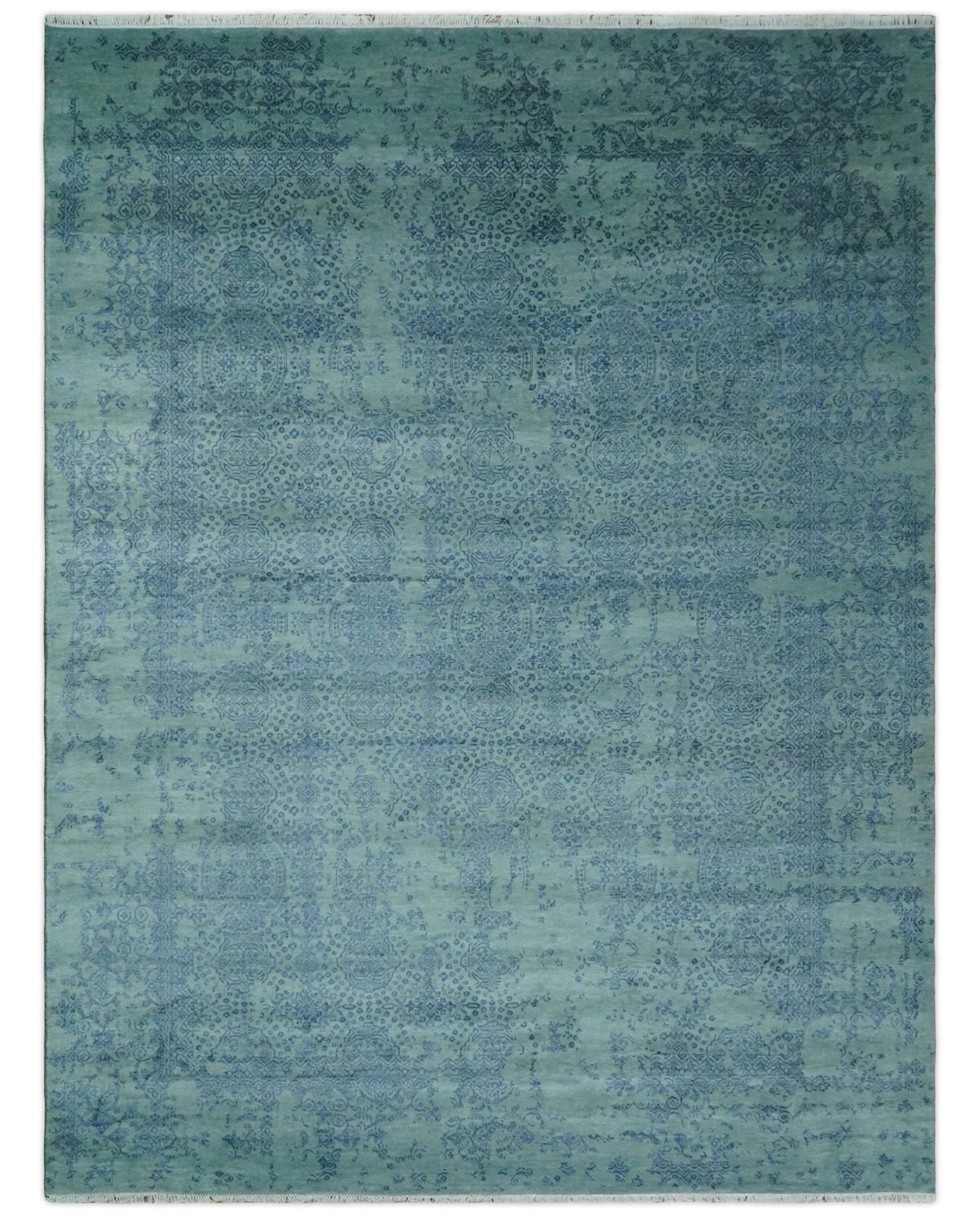 9x12 Fine Hand Knotted Blue and Teal Traditional Vintage Persian Style Antique Wool Rug | AGR33 - Arte House