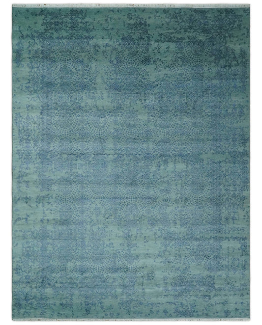 9x12 Fine Hand Knotted Blue and Teal Traditional Vintage Persian Style Antique Wool Rug | AGR33
