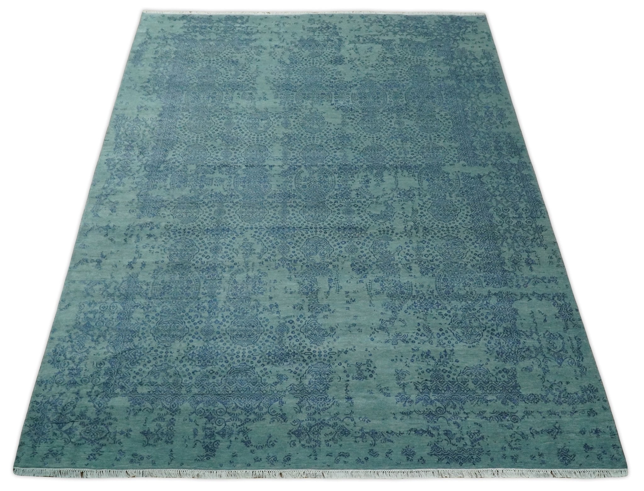 9x12 Fine Hand Knotted Blue and Teal Traditional Vintage Persian Style Antique Wool Rug | AGR33 - Arte House