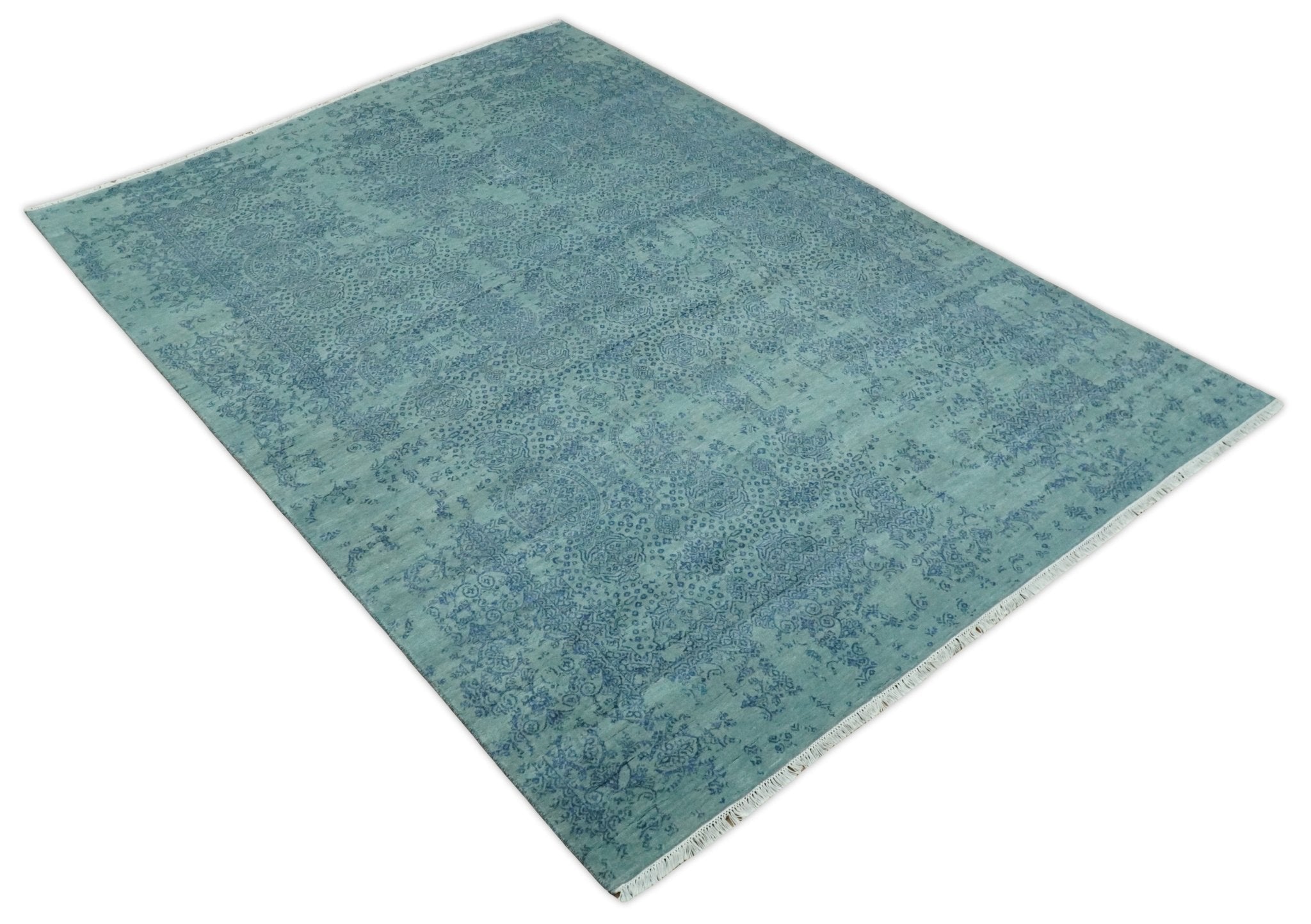 9x12 Fine Hand Knotted Blue and Teal Traditional Vintage Persian Style Antique Wool Rug | AGR33 - Arte House