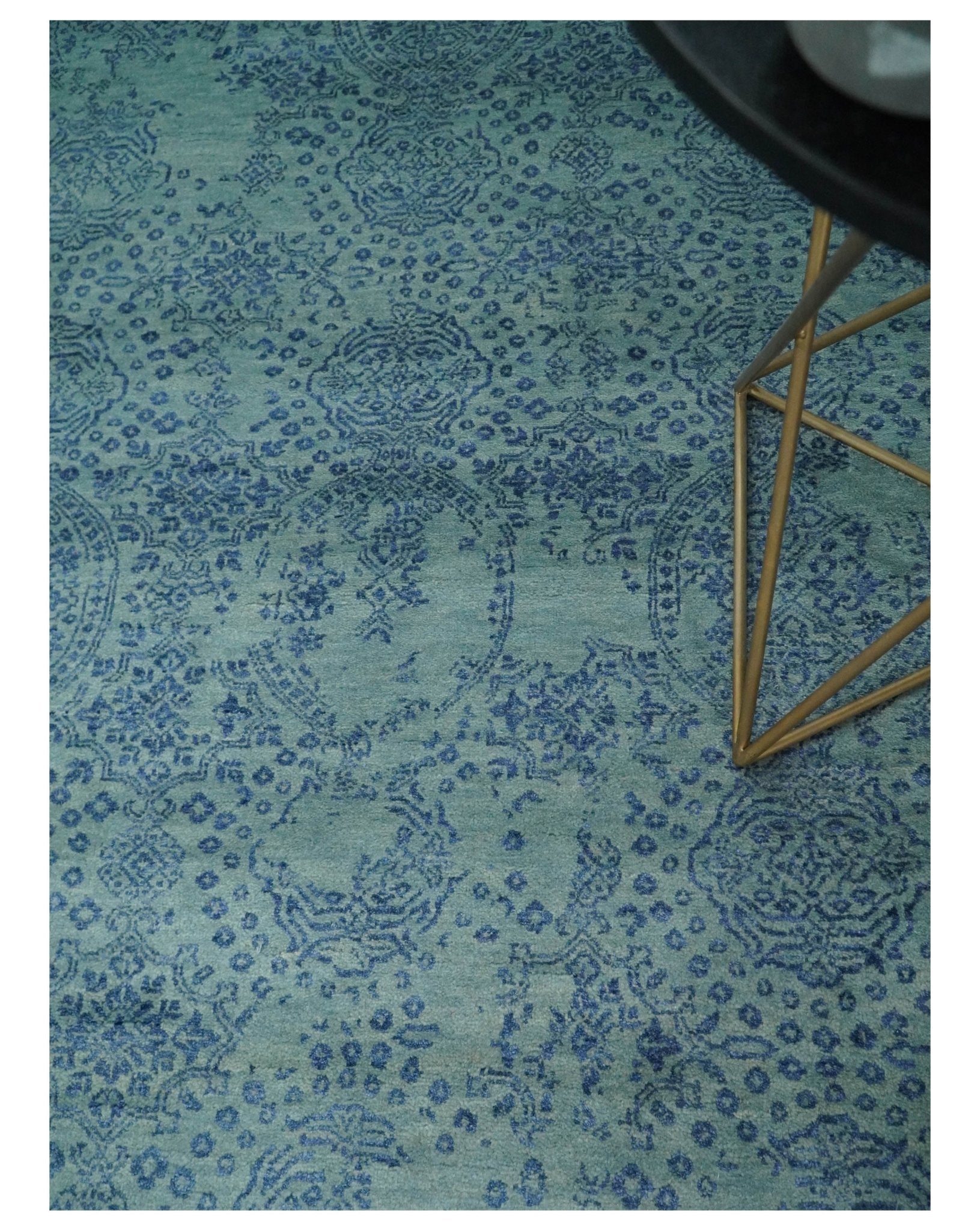 9x12 Fine Hand Knotted Blue and Teal Traditional Vintage Persian Style Antique Wool Rug | AGR33 - Arte House