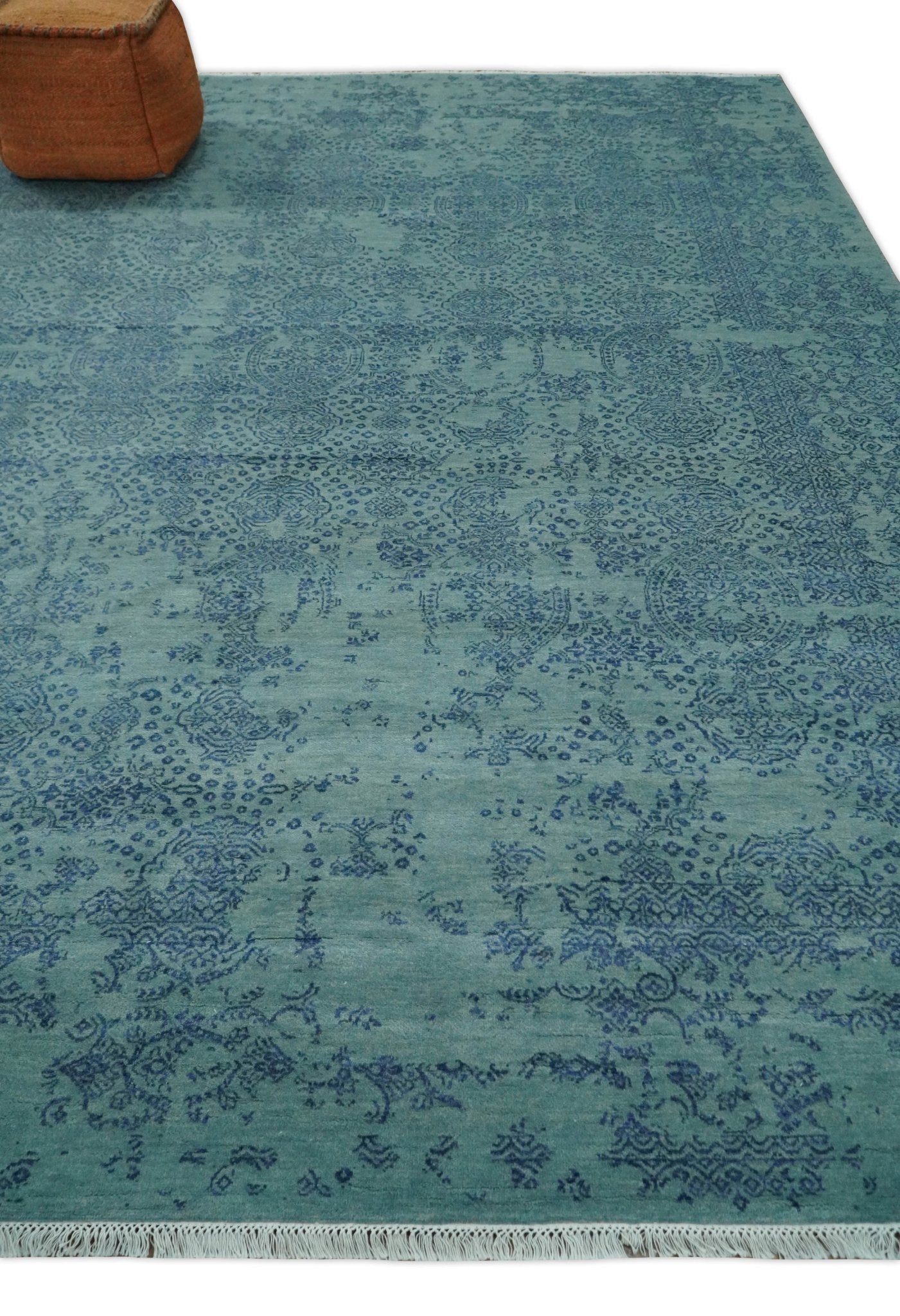 9x12 Fine Hand Knotted Blue and Teal Traditional Vintage Persian Style Antique Wool Rug | AGR33 - Arte House
