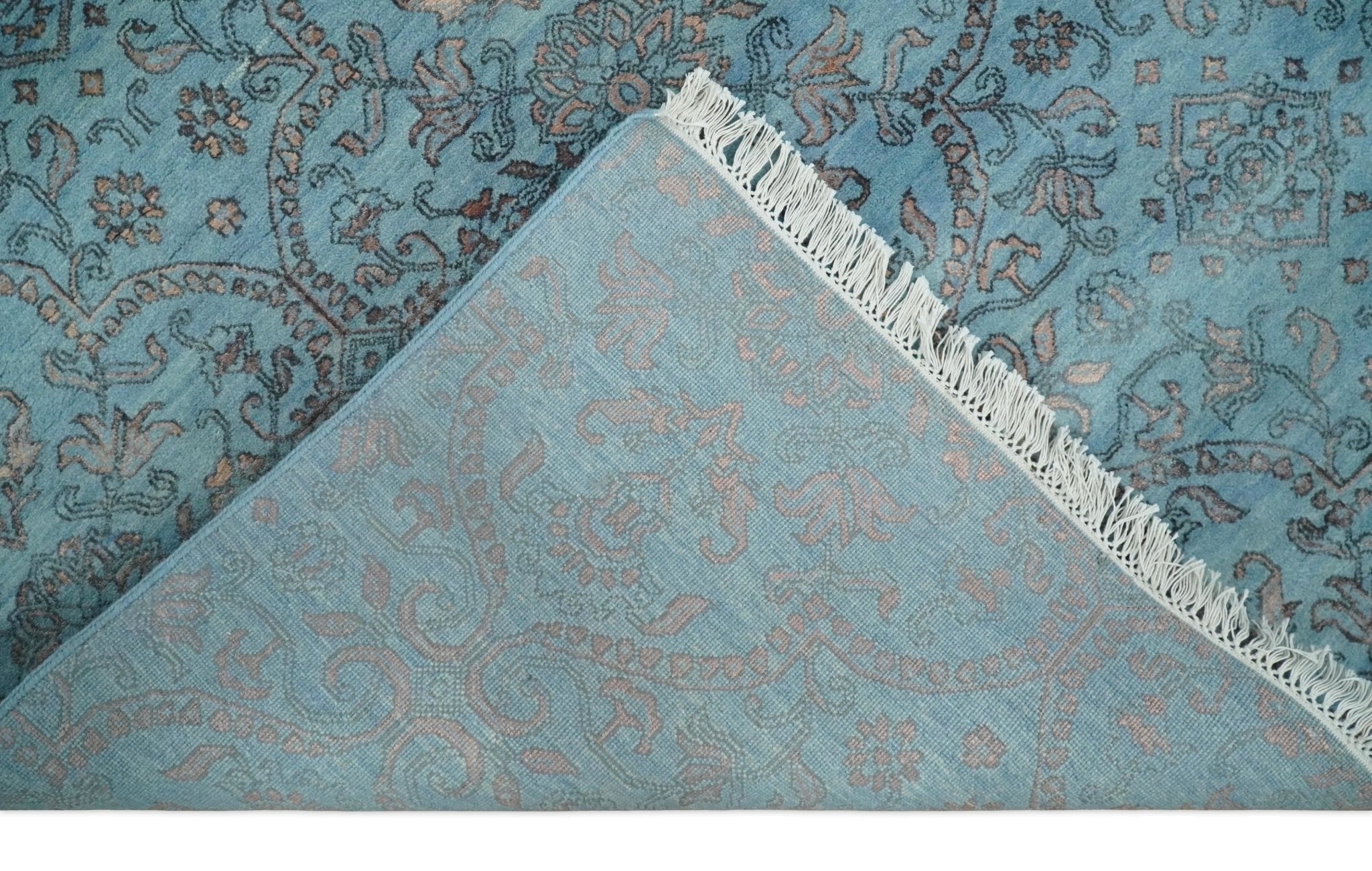 9x12 Fine Hand Knotted Blue and Brown Traditional Vintage Persian Wool and Silk Area Rug | AGR32 - Arte House