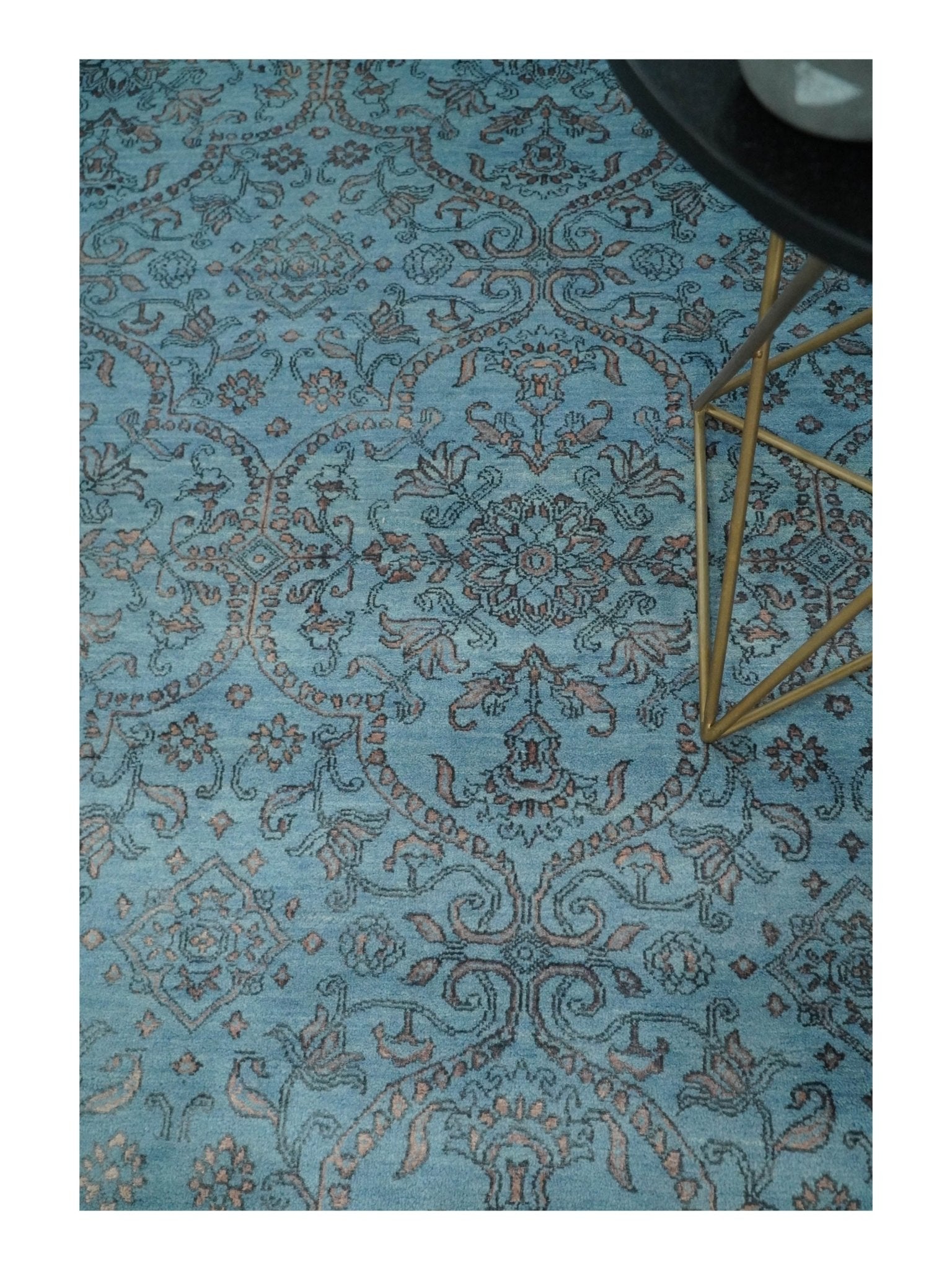 9x12 Fine Hand Knotted Blue and Brown Traditional Vintage Persian Wool and Silk Area Rug | AGR32 - Arte House