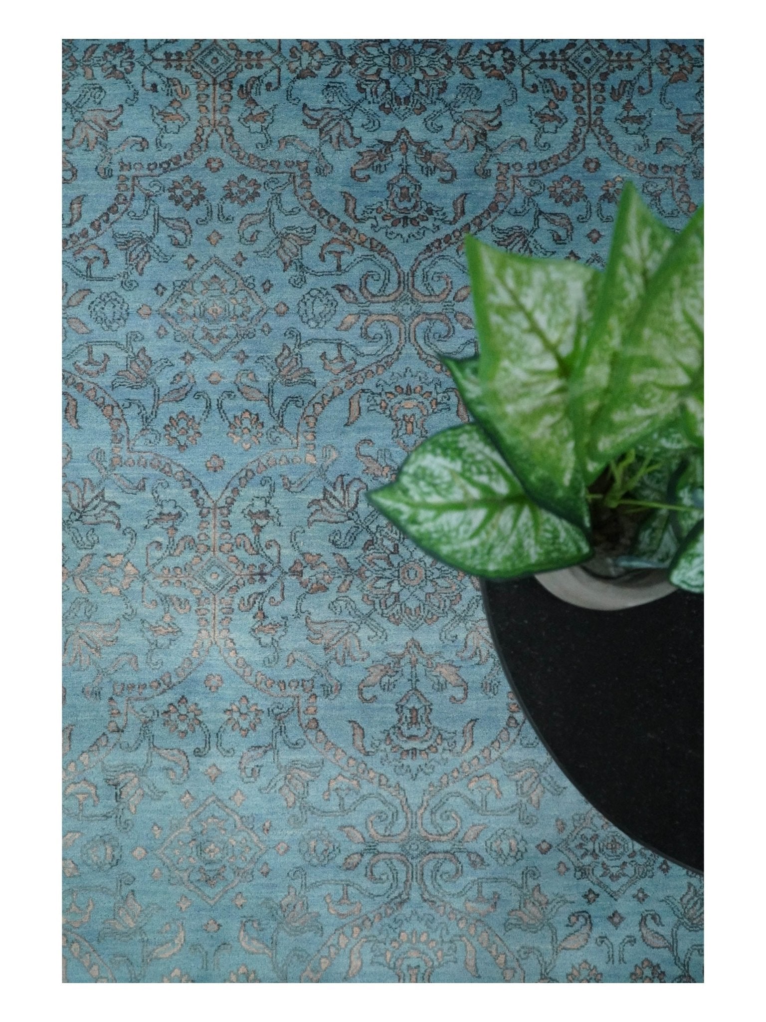 9x12 Fine Hand Knotted Blue and Brown Traditional Vintage Persian Wool and Silk Area Rug | AGR32 - Arte House