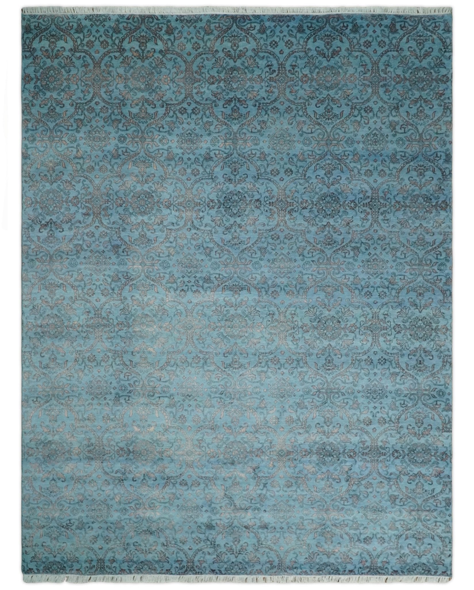 9x12 Fine Hand Knotted Blue and Brown Traditional Vintage Persian Wool and Silk Area Rug | AGR32 - Arte House