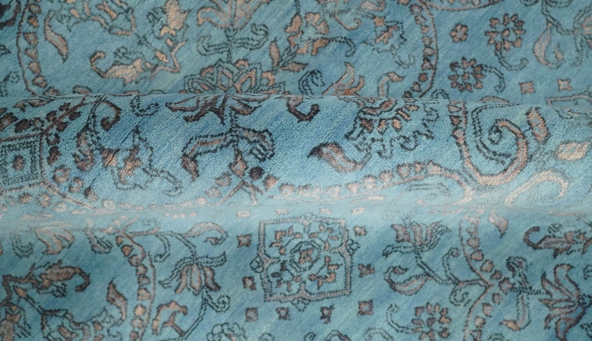 9x12 Fine Hand Knotted Blue and Brown Traditional Vintage Persian Wool and Silk Area Rug | AGR32 - Arte House
