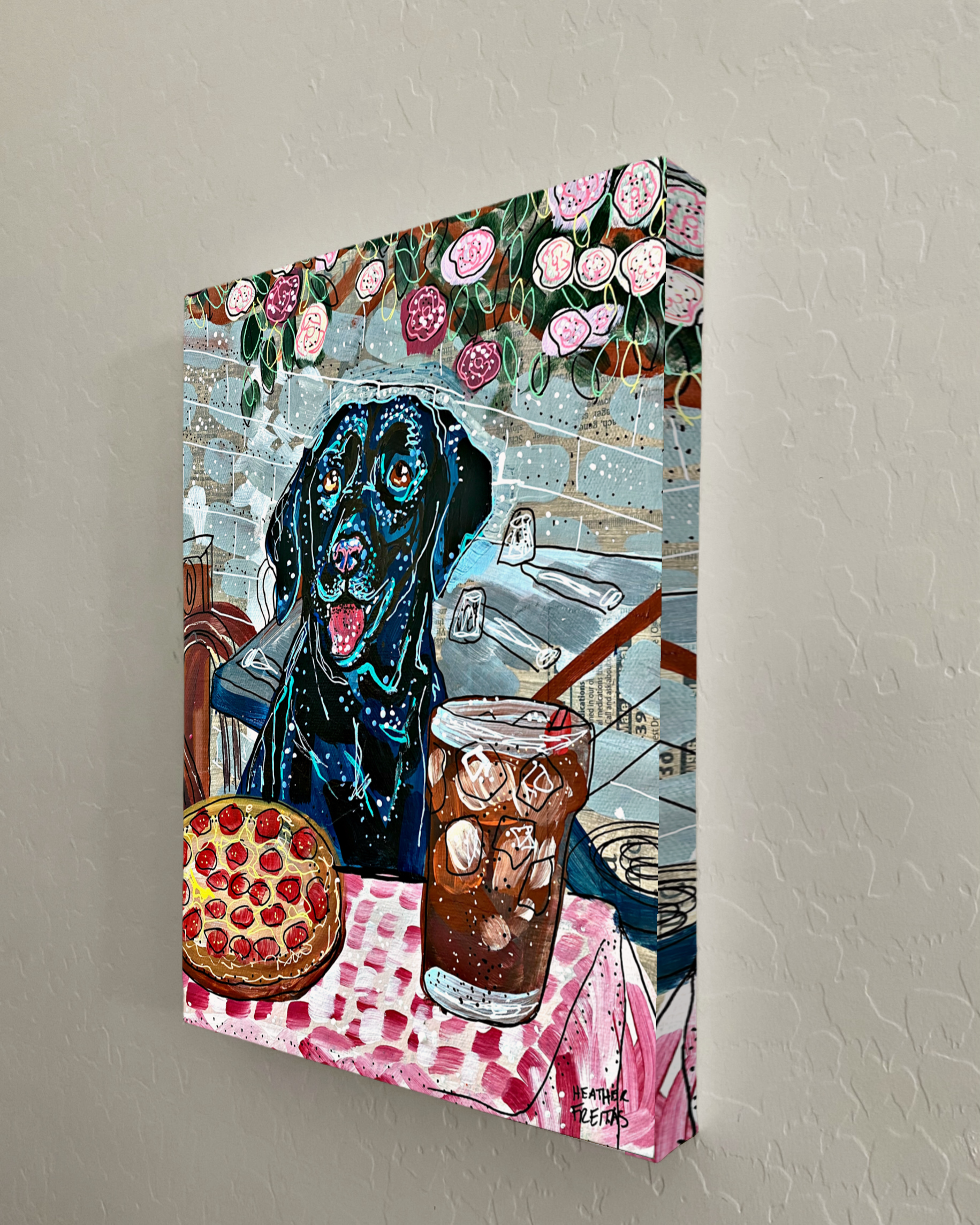 Black Labrador At Pizza Restaurant Print