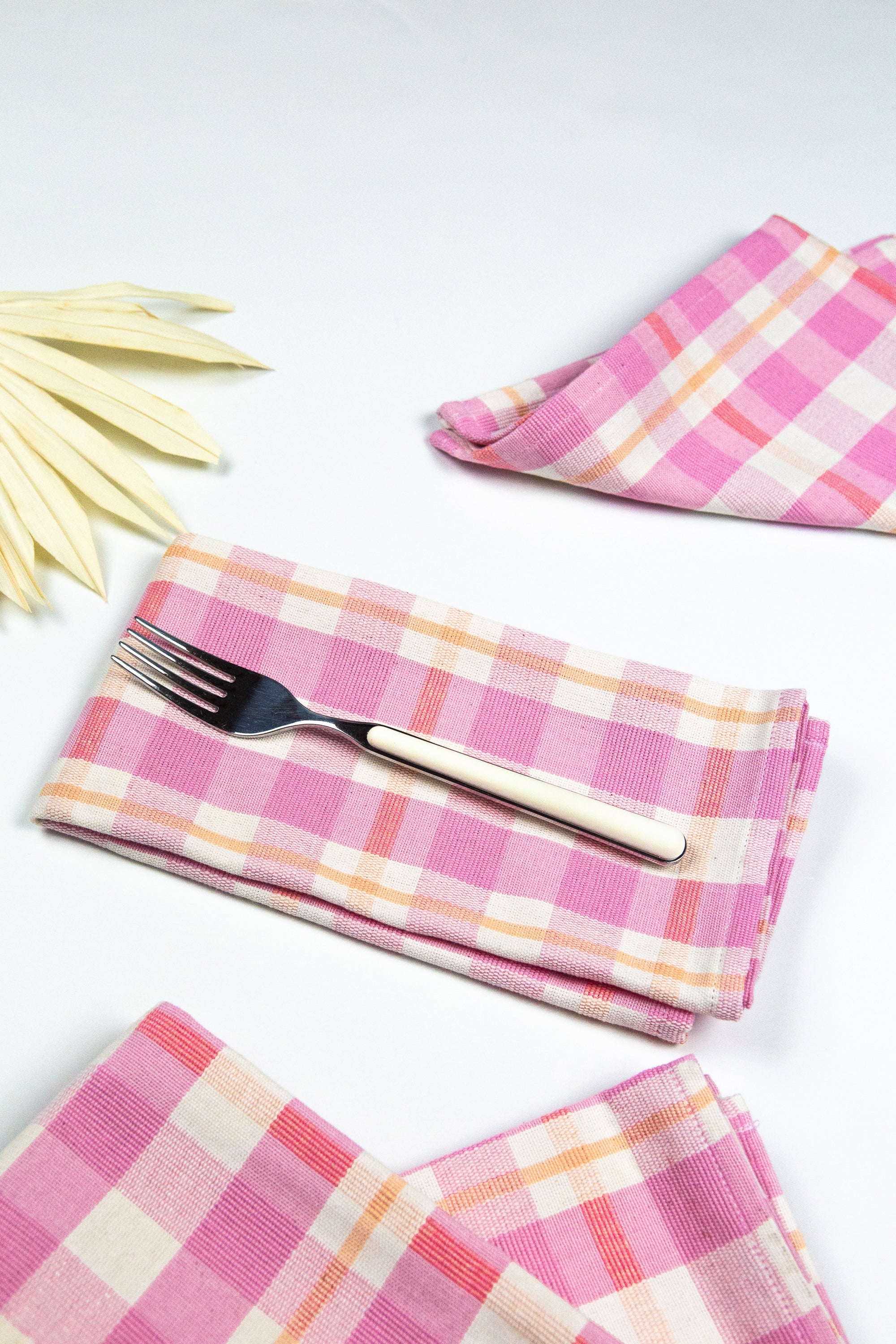 Abigail Plaid Dinner Napkin in Bubblegum and Peach - Arte House