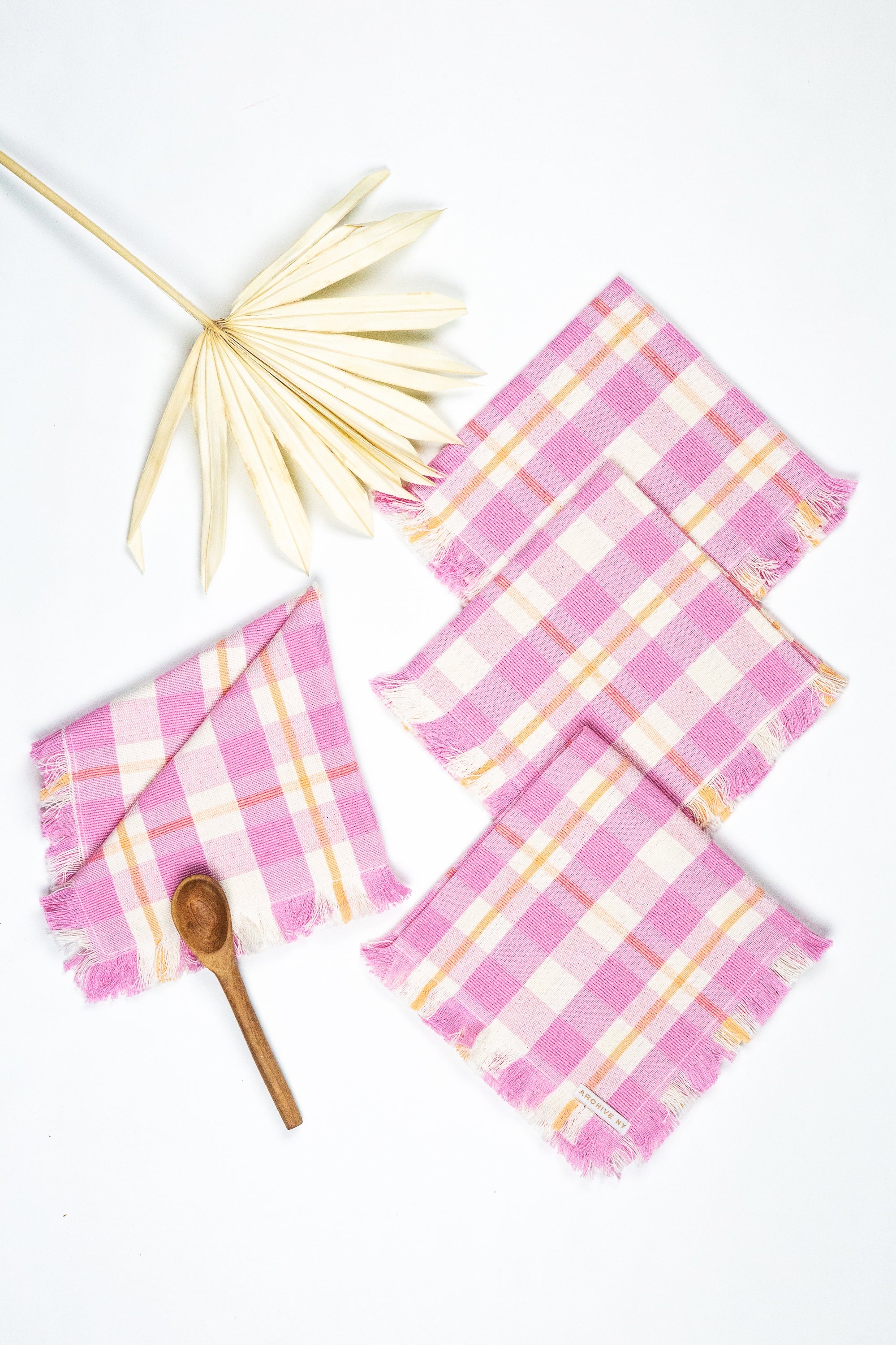 Abigail Plaid Party Napkin in Bubblegum and Peach - Arte House