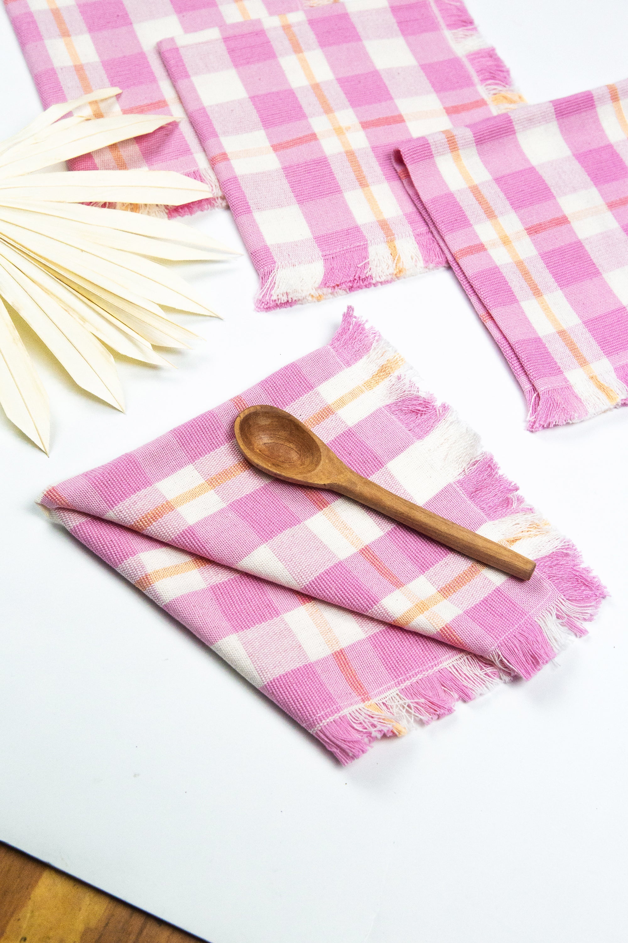 Abigail Plaid Party Napkin in Bubblegum and Peach - Arte House