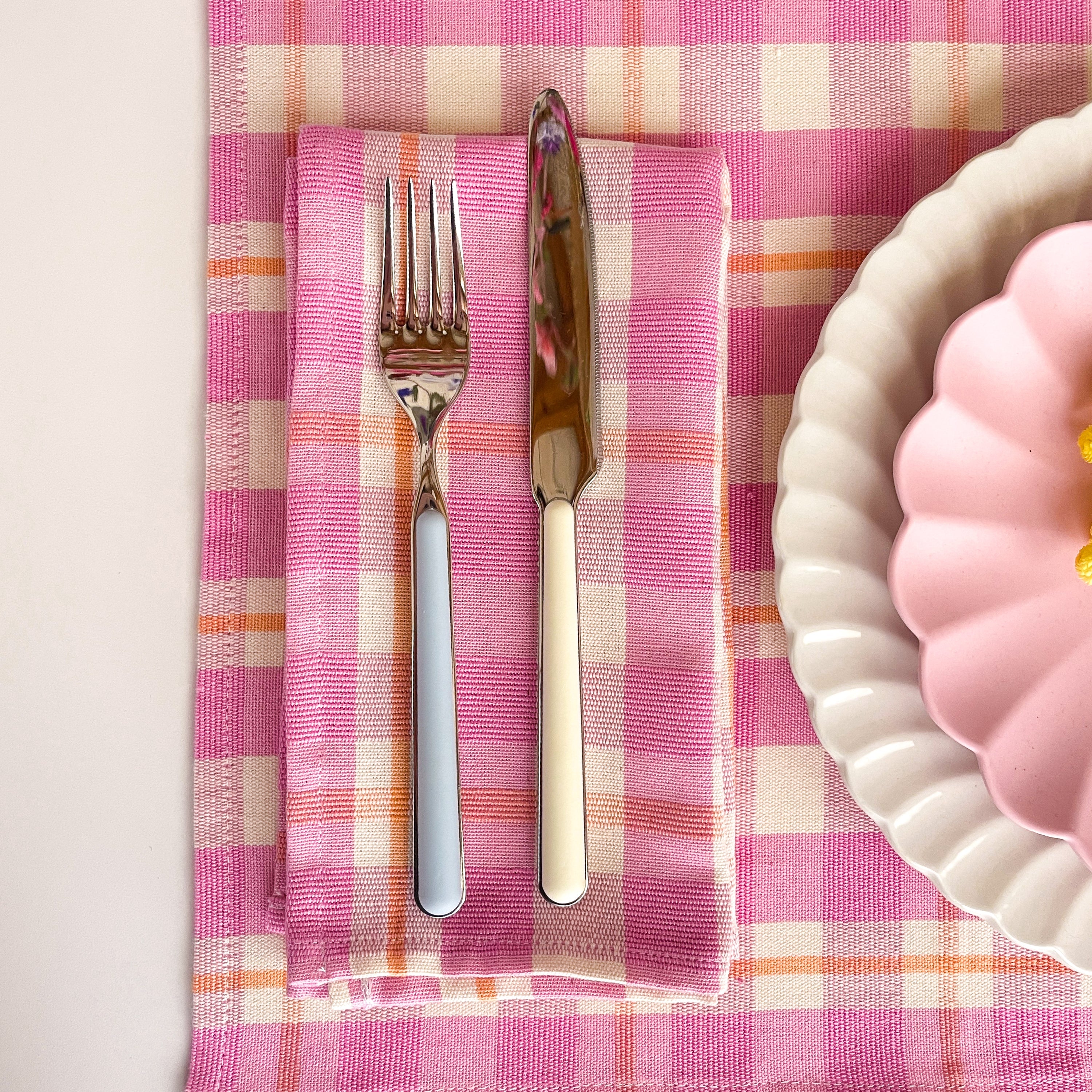 Abigail Plaid Dinner Napkin in Bubblegum and Peach - Arte House