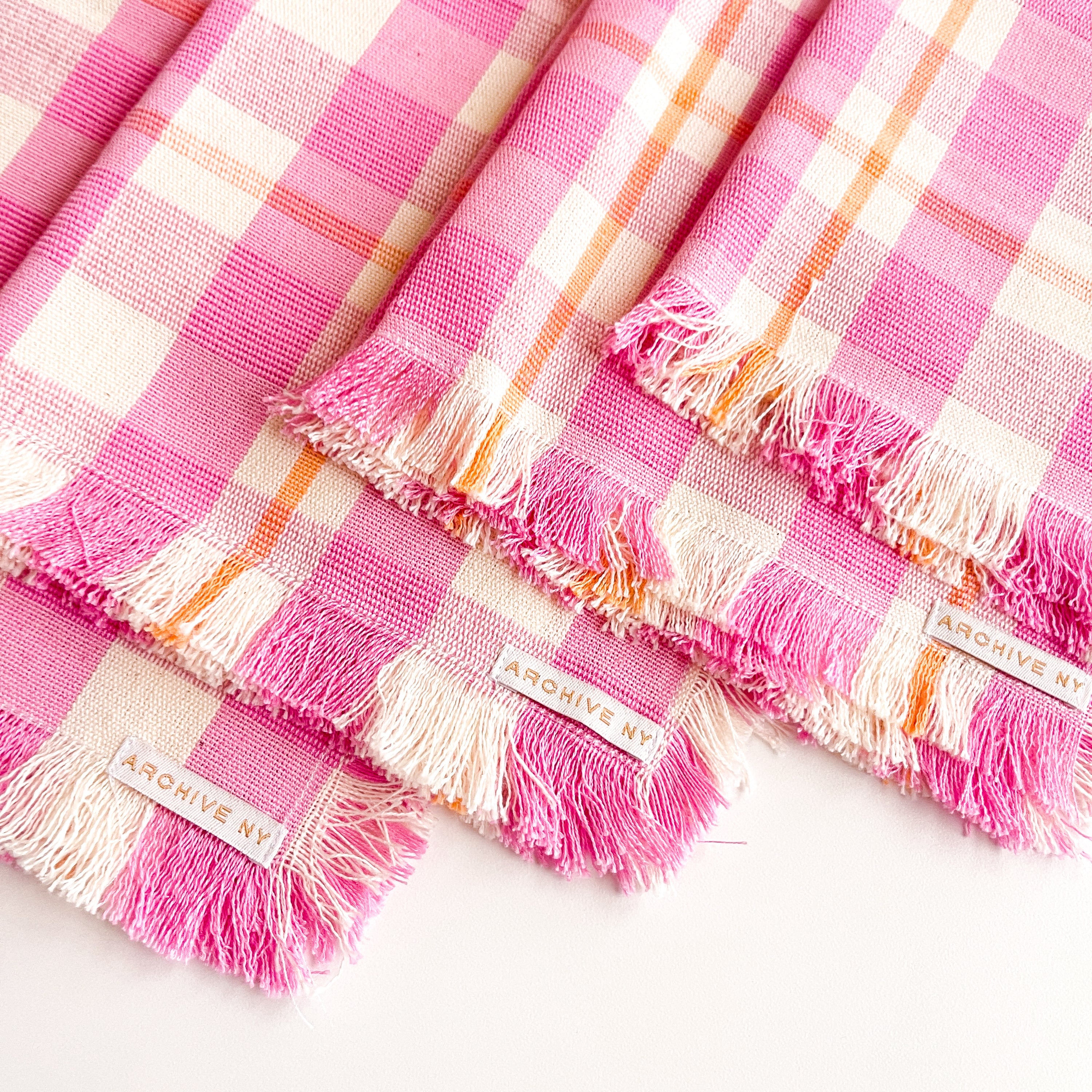 Abigail Plaid Party Napkin in Bubblegum and Peach - Arte House