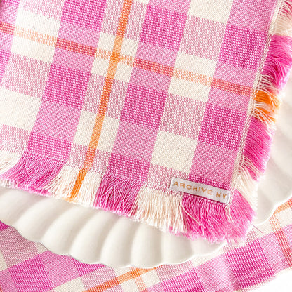 Abigail Plaid Party Napkin in Bubblegum and Peach