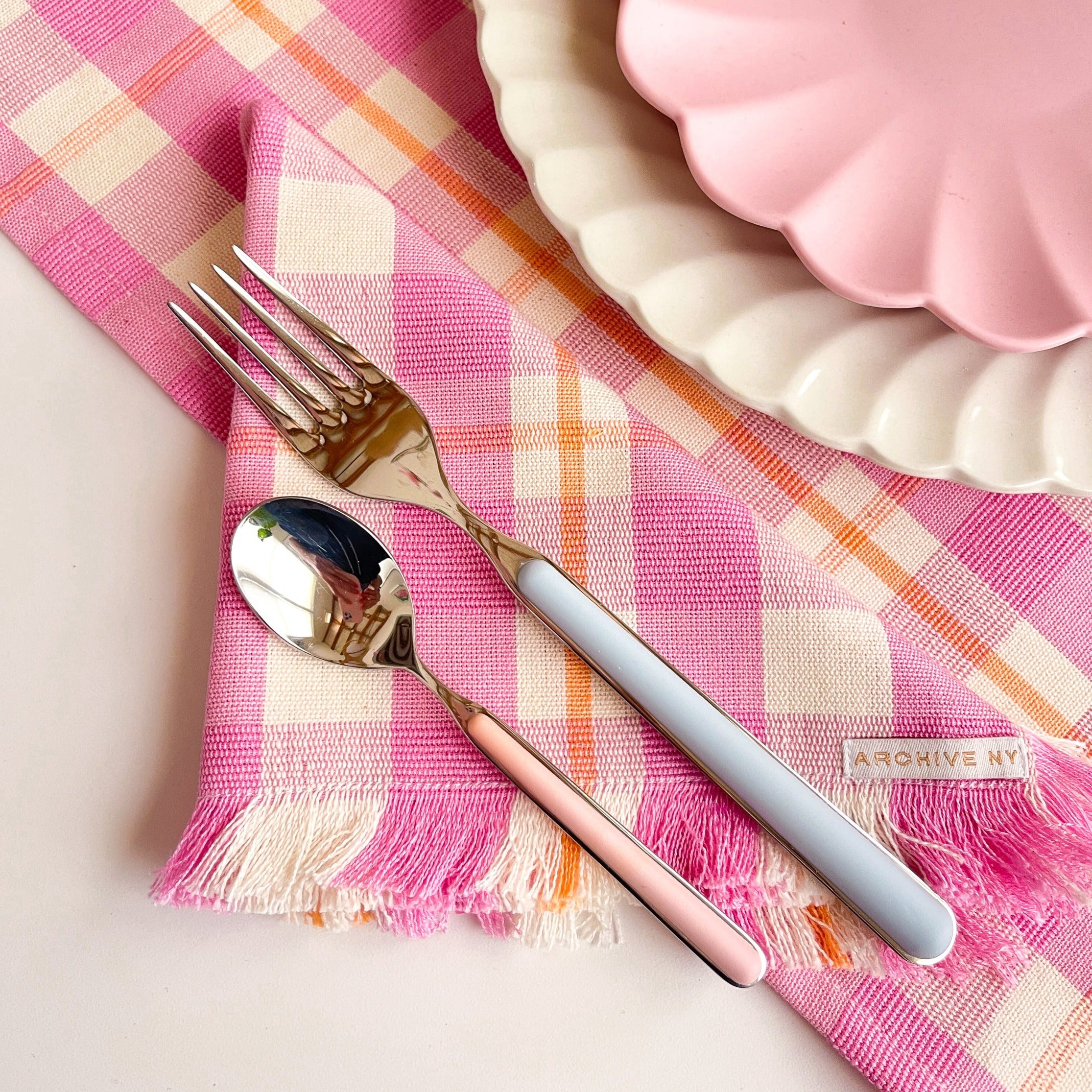 Abigail Plaid Party Napkin in Bubblegum and Peach - Arte House