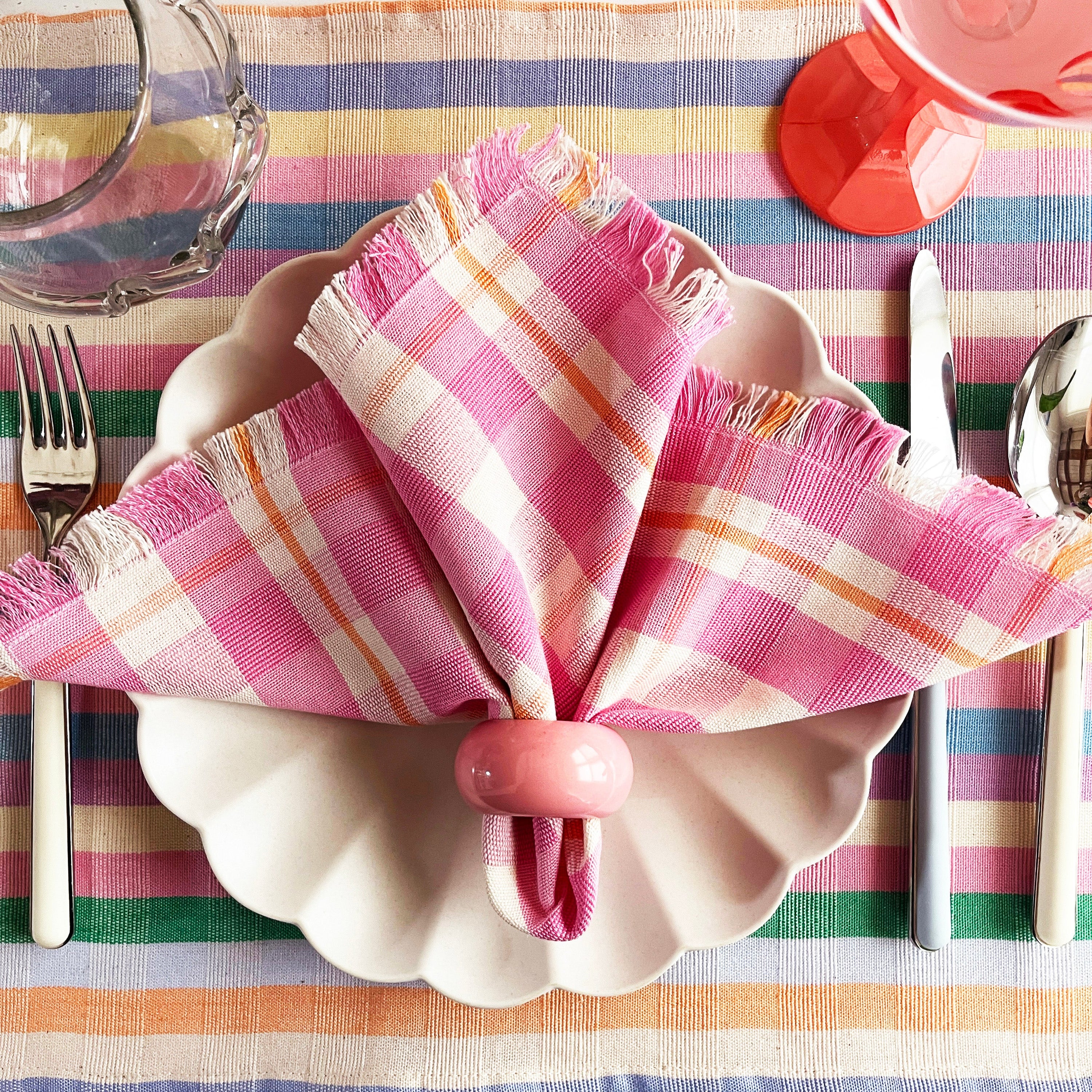 Abigail Plaid Party Napkin in Bubblegum and Peach - Arte House