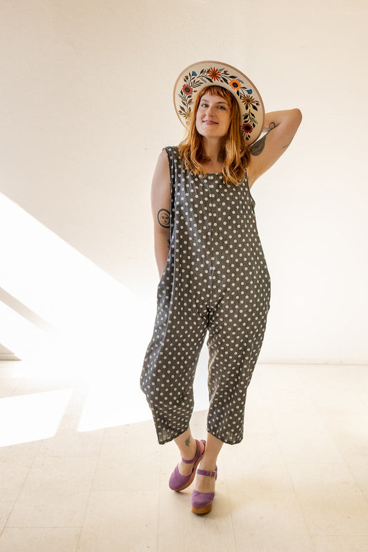 Houseline Classic Jumpsuit in Polka Dot Chambray