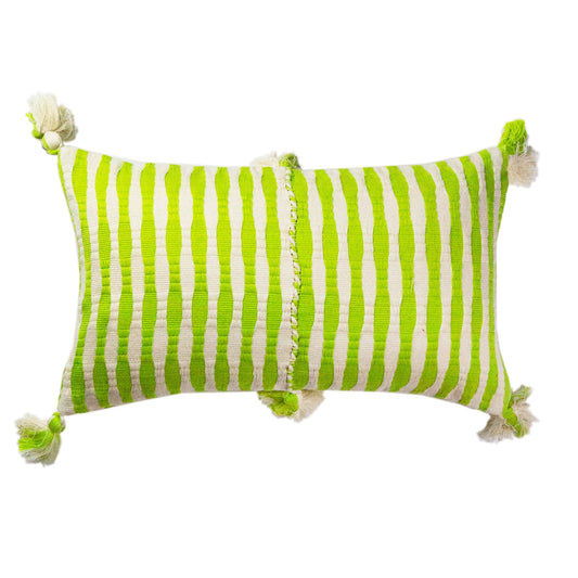 Antigua Pillow - Lemon Lime + Ivory Stripe