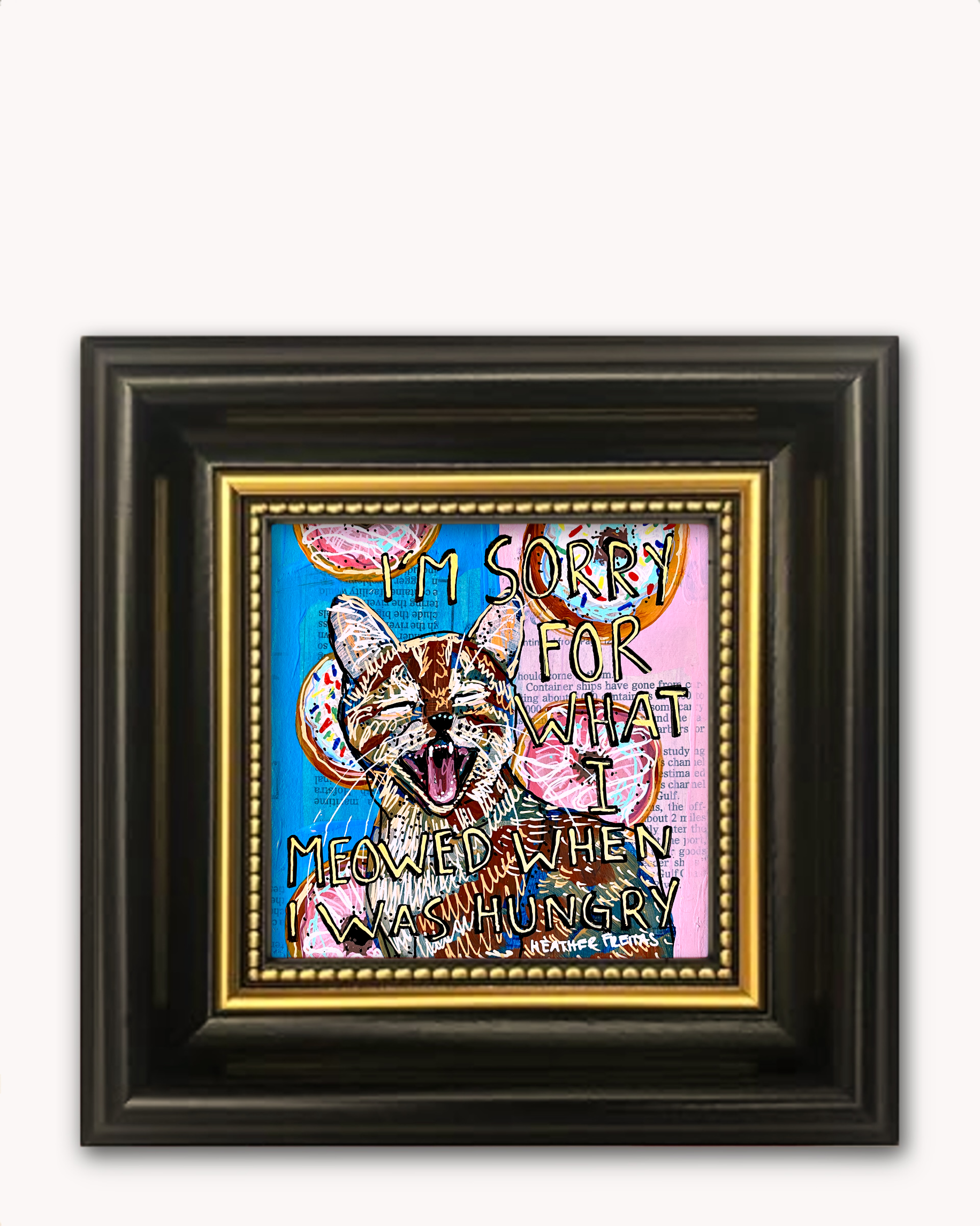 Hungry Cat Framed Magnet ( Medium )