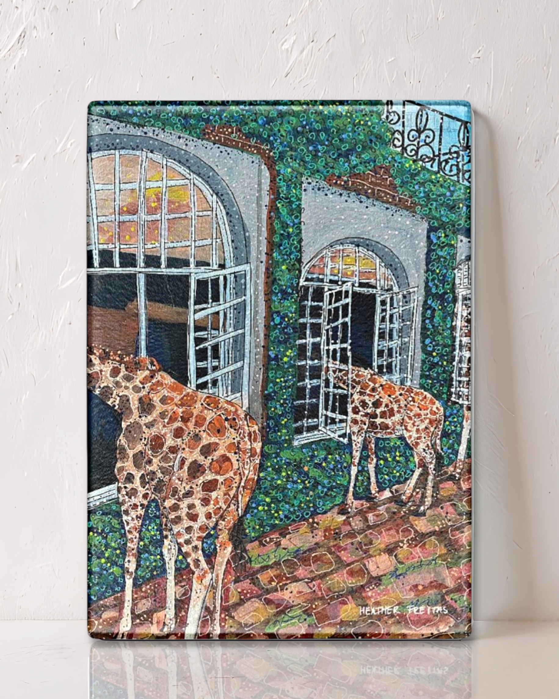 Fine Dining Giraffes Glass Cutting Board Trivet - Arte House