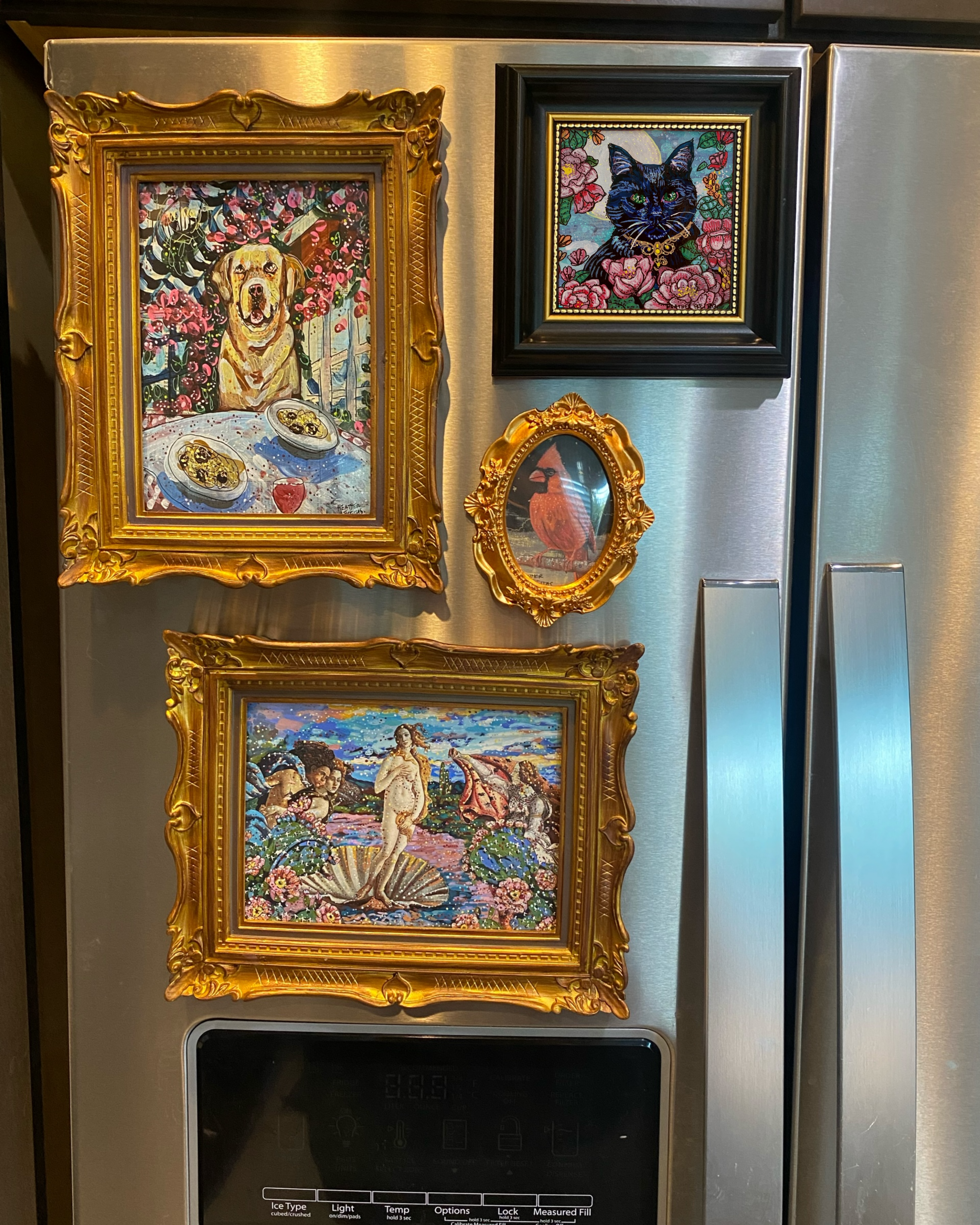 Black Cat Rose Bouquet Framed Magnet ( Medium )