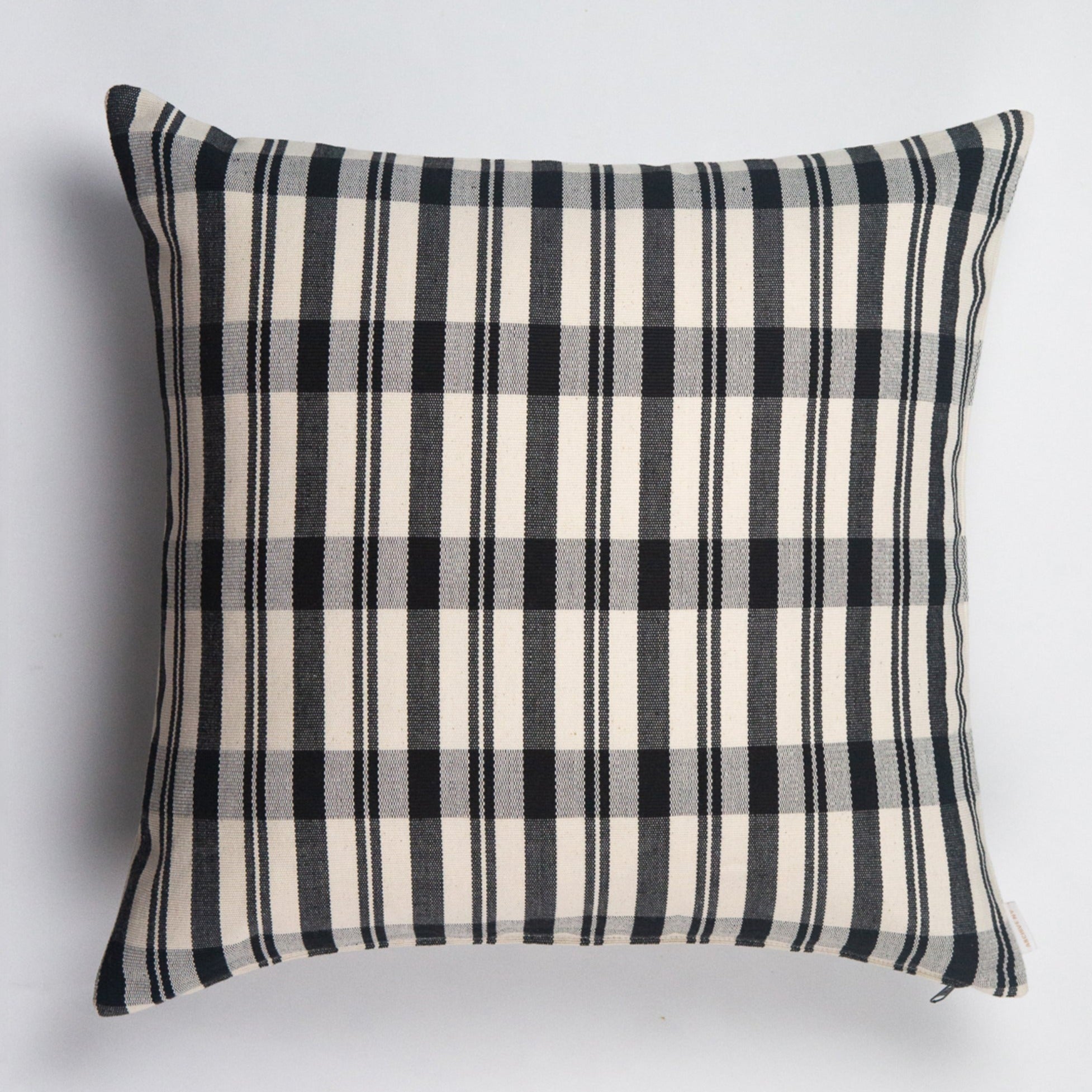Cecilia Black and Ivory Striped Plaid Pillow - 20" x 20" - Arte House