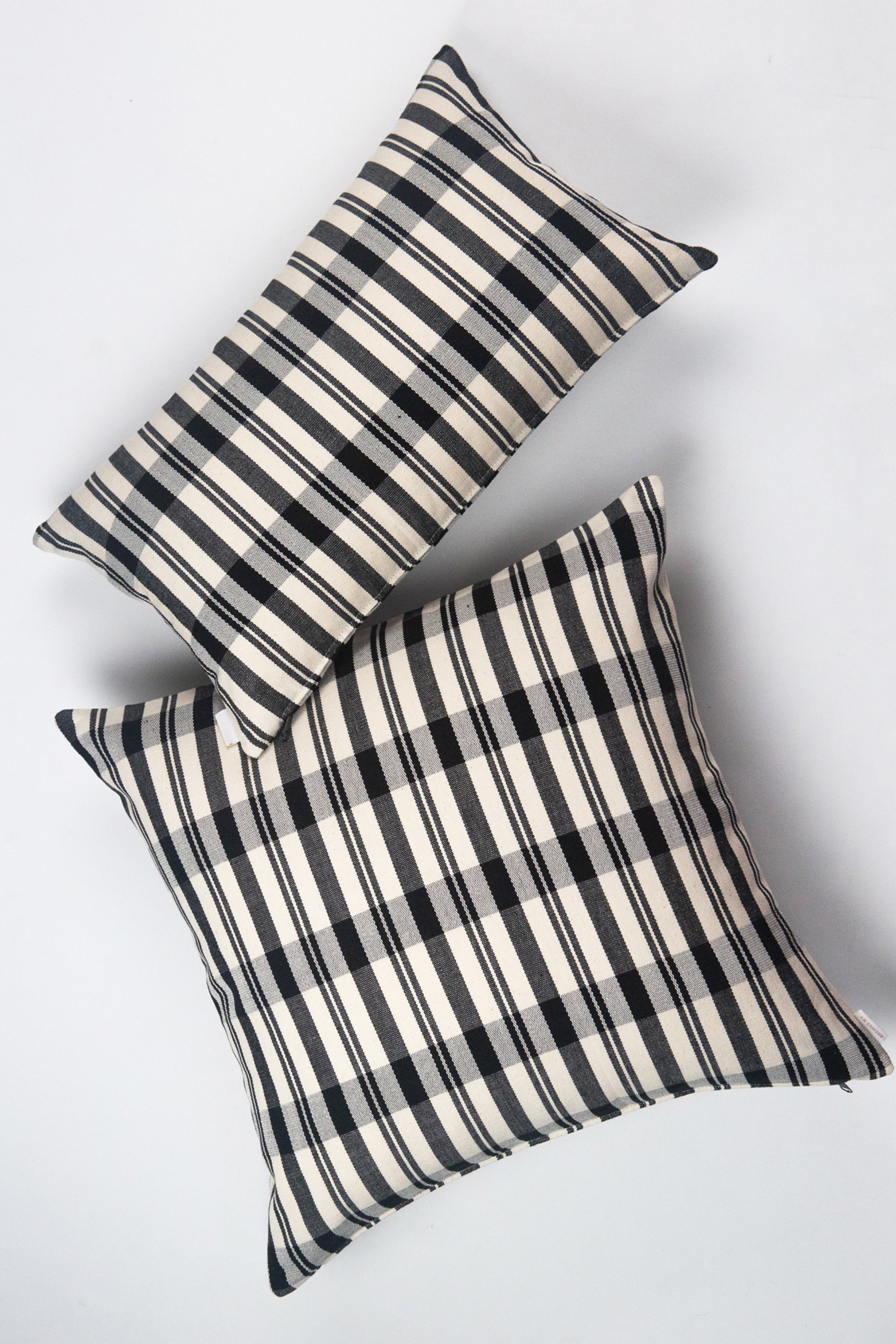Cecilia Black and Ivory Striped Plaid Pillow - 20" x 20" - Arte House