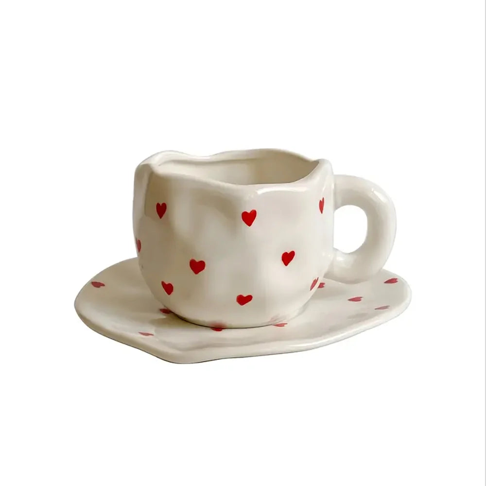 Ceramic Heart Mug and Saucer Set
