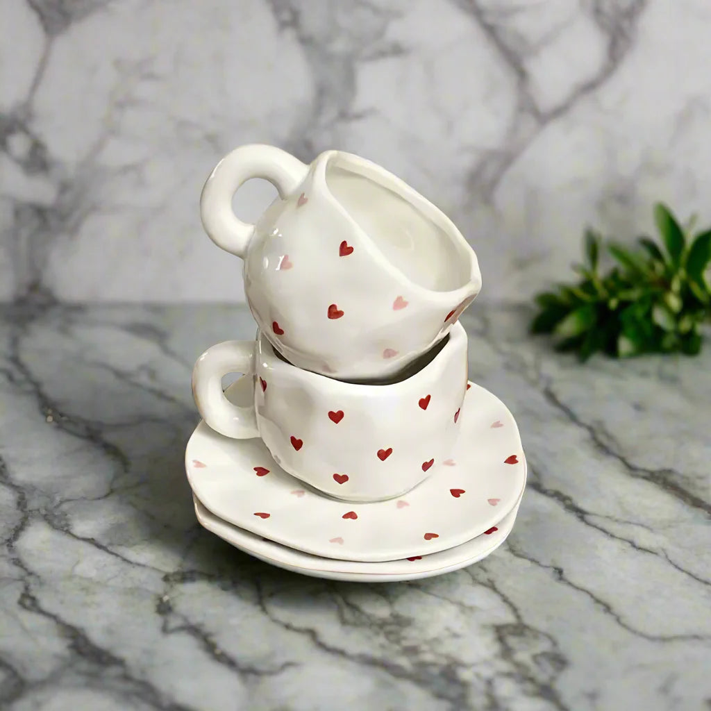 Ceramic Heart Mug and Saucer Set